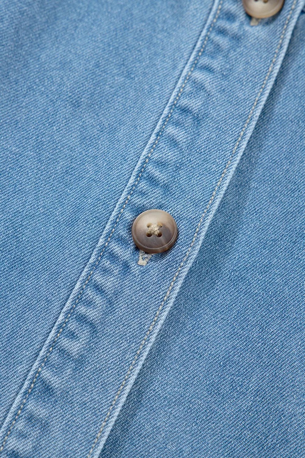 Button Down Short Puff Sleeve Ruffle Hem Denim Dress