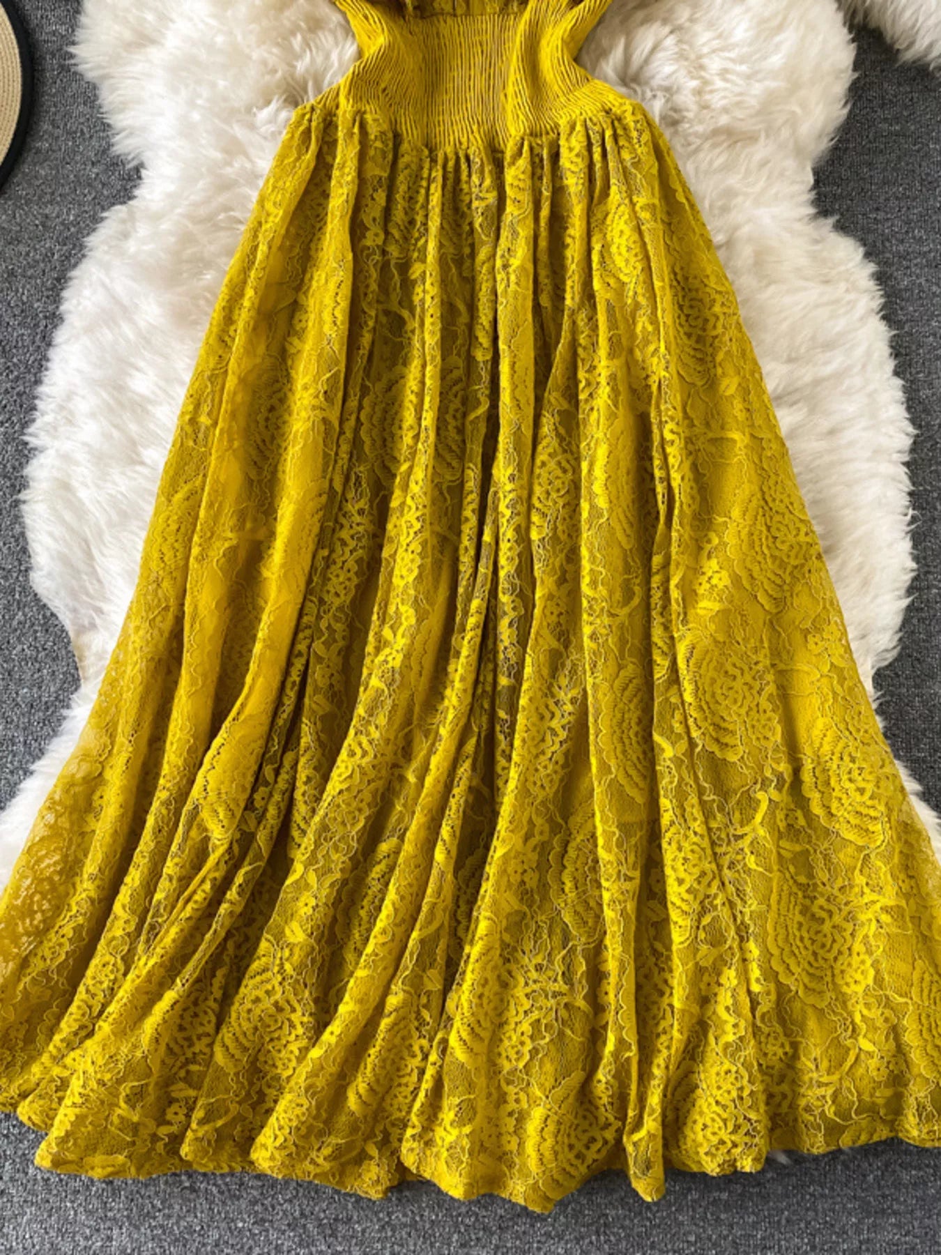 Ruffled Mock Neck Lace Maxi Dress
