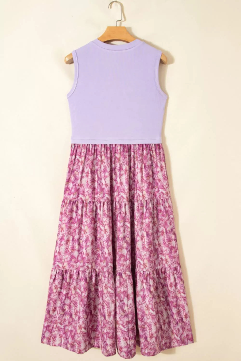 Ribbed V Neck Tank Floral Contrast Patchwork Dress