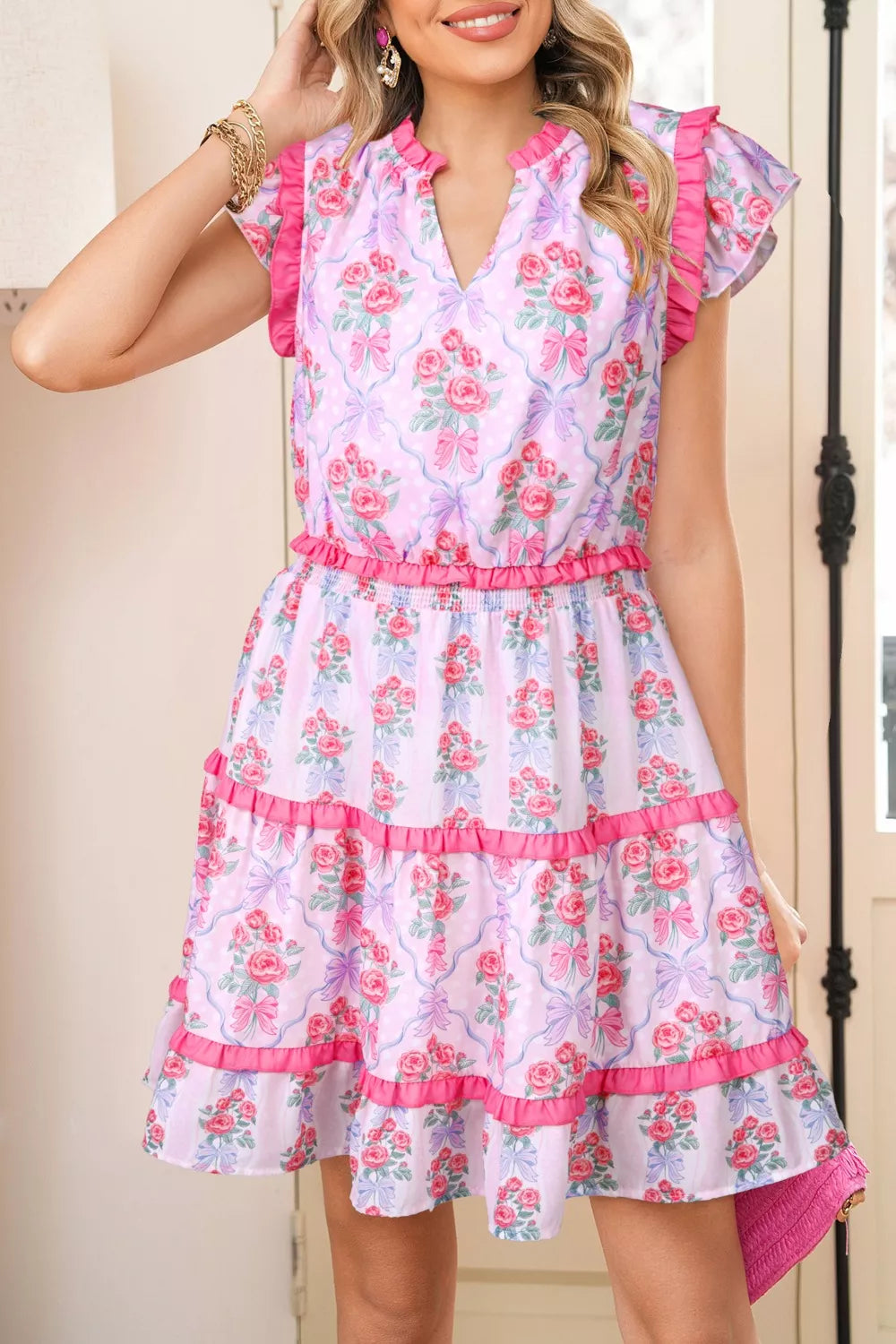 Tiered Ruffles Sleeveless Summer Floral Dress