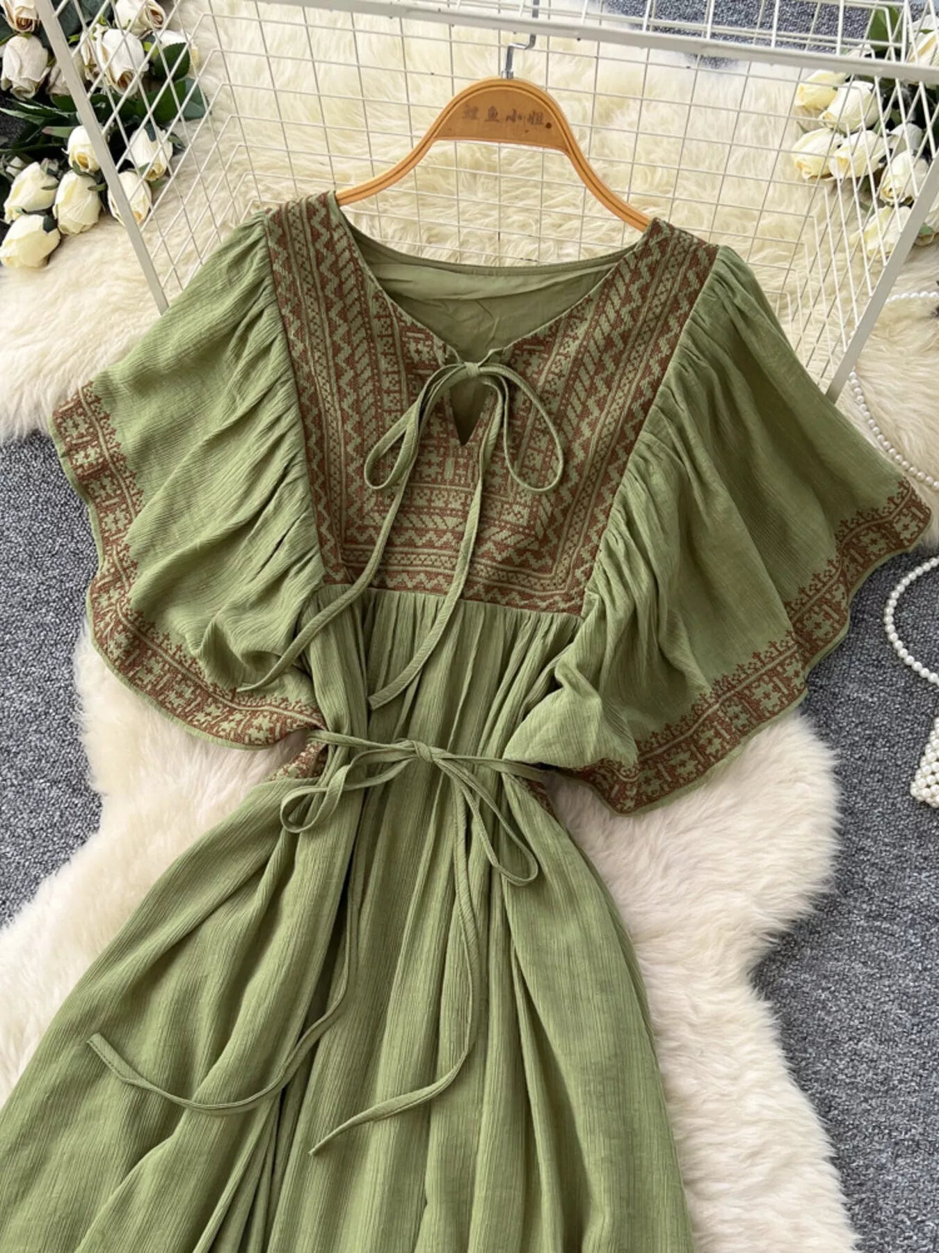 Tie Neck Short Sleeve Dress
