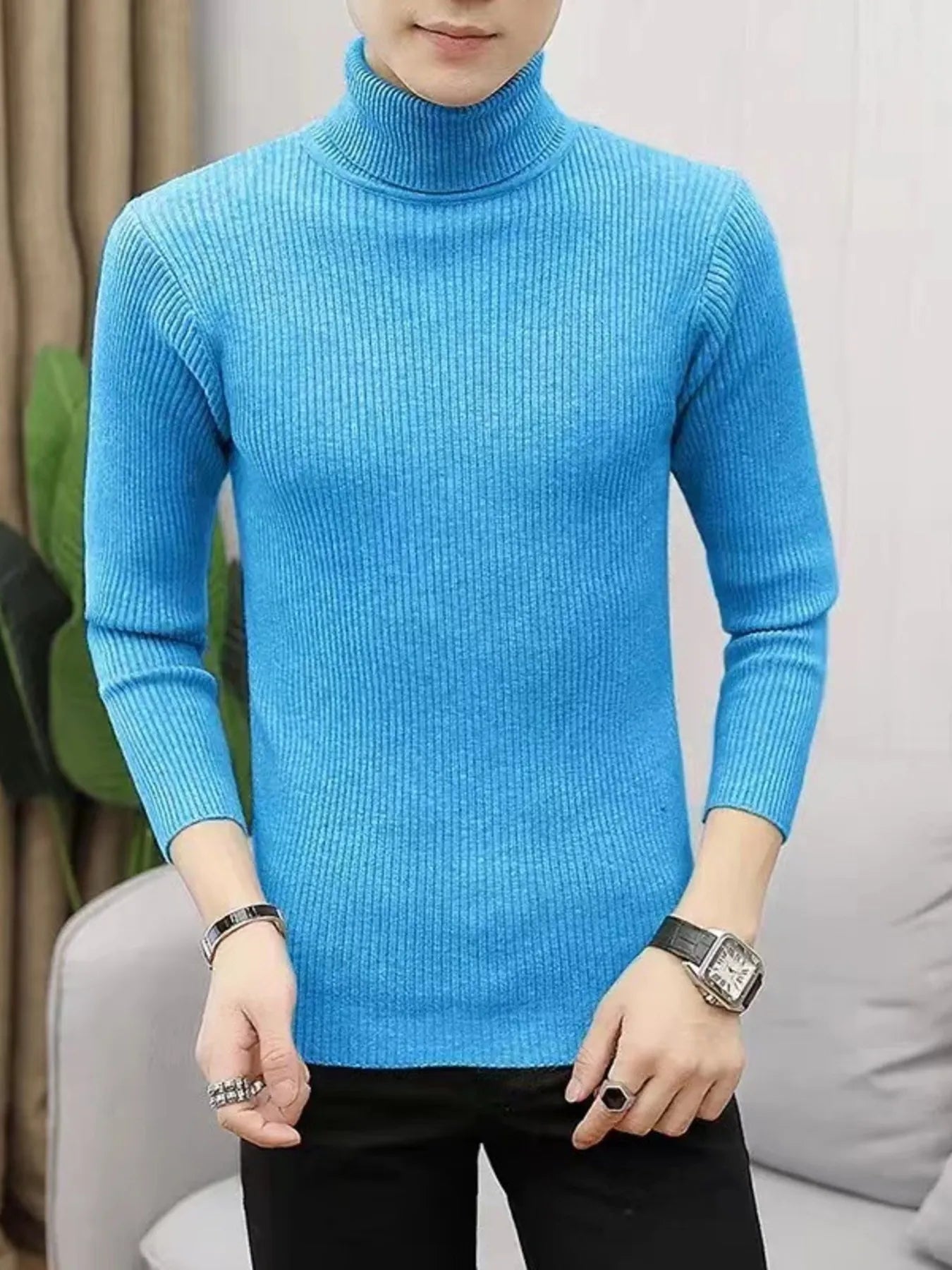 Men's Plus Size Ribbed Turtleneck Long Sleeve Sweater