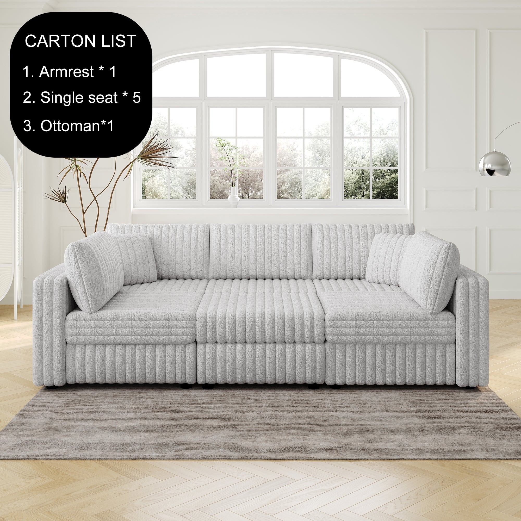 106.3" Soft U-Shaped 6-Person Sofa with Ottoman - Light Gray