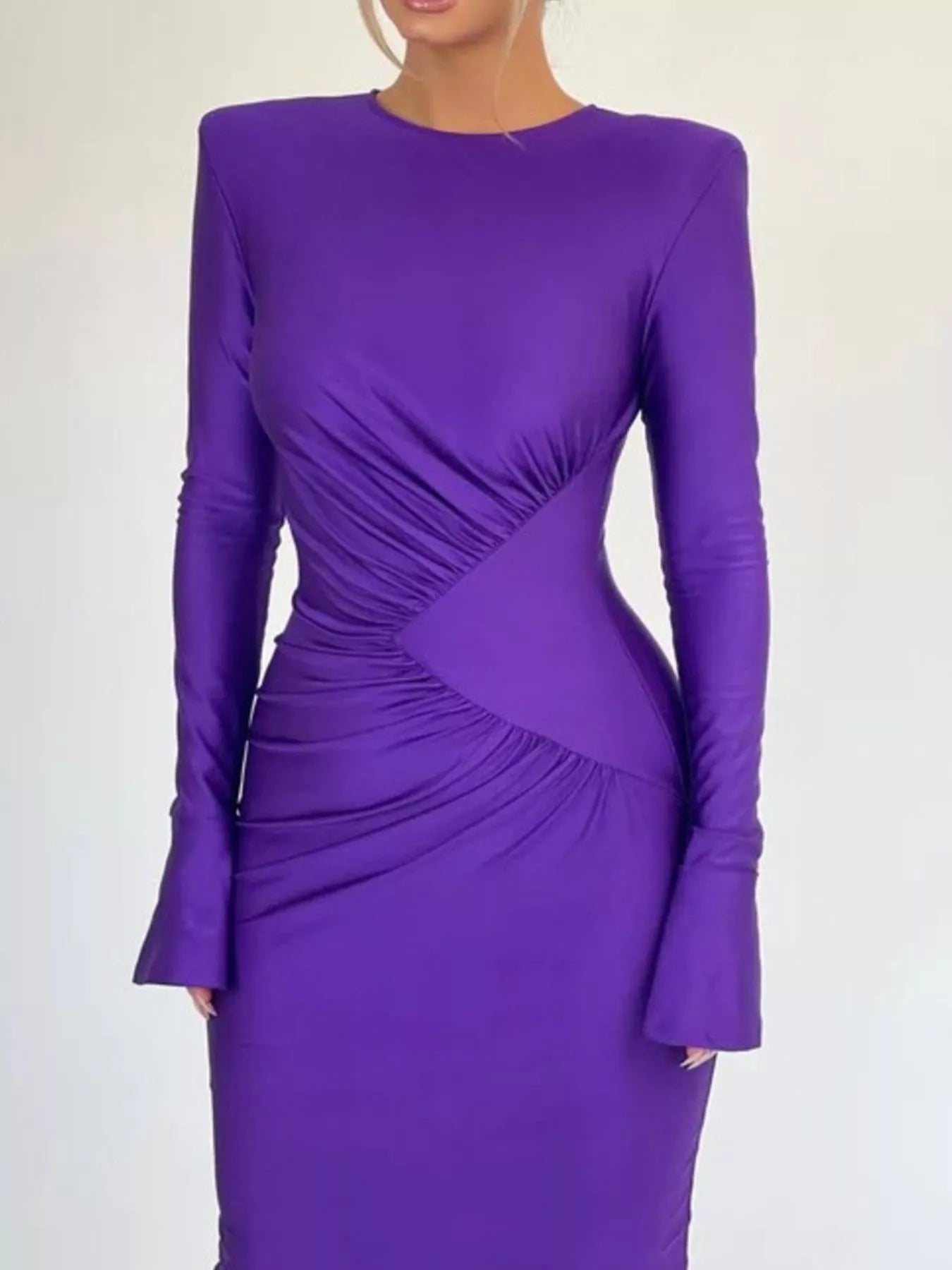 Ruched Long Sleeve Bodycon Maxi Dress