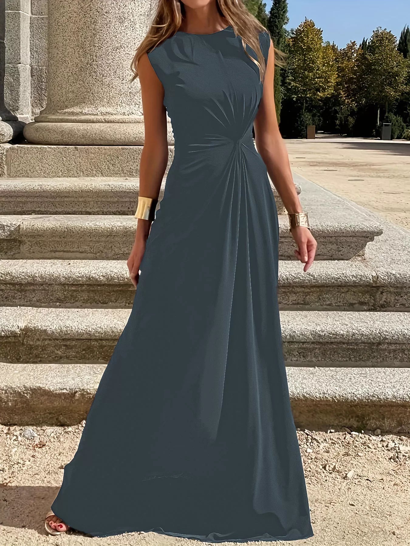 Twisted Round Neck Sleeveless Maxi Dress