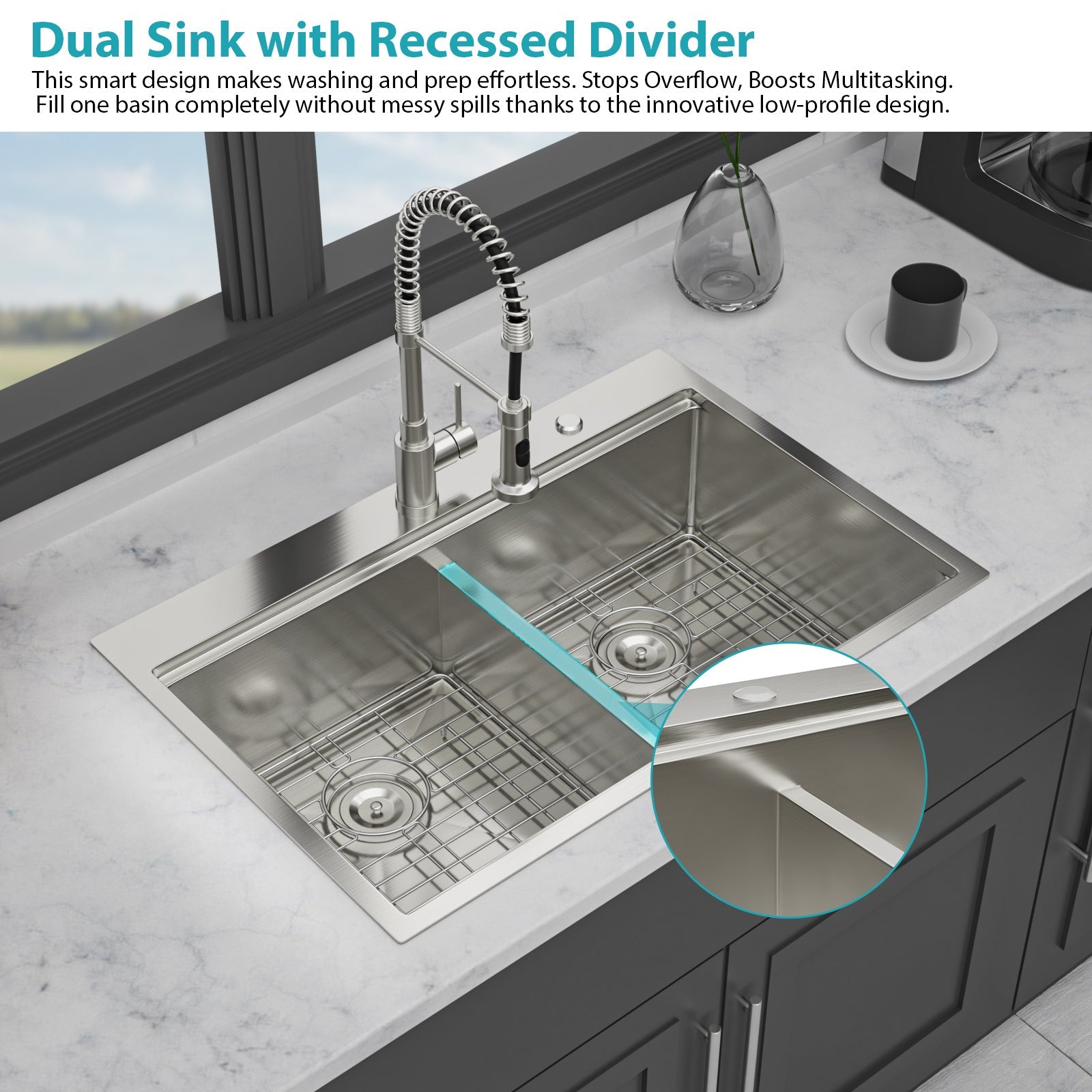 Topmount Drop-In Kitchen Sink - 33"x22" Double Bowl