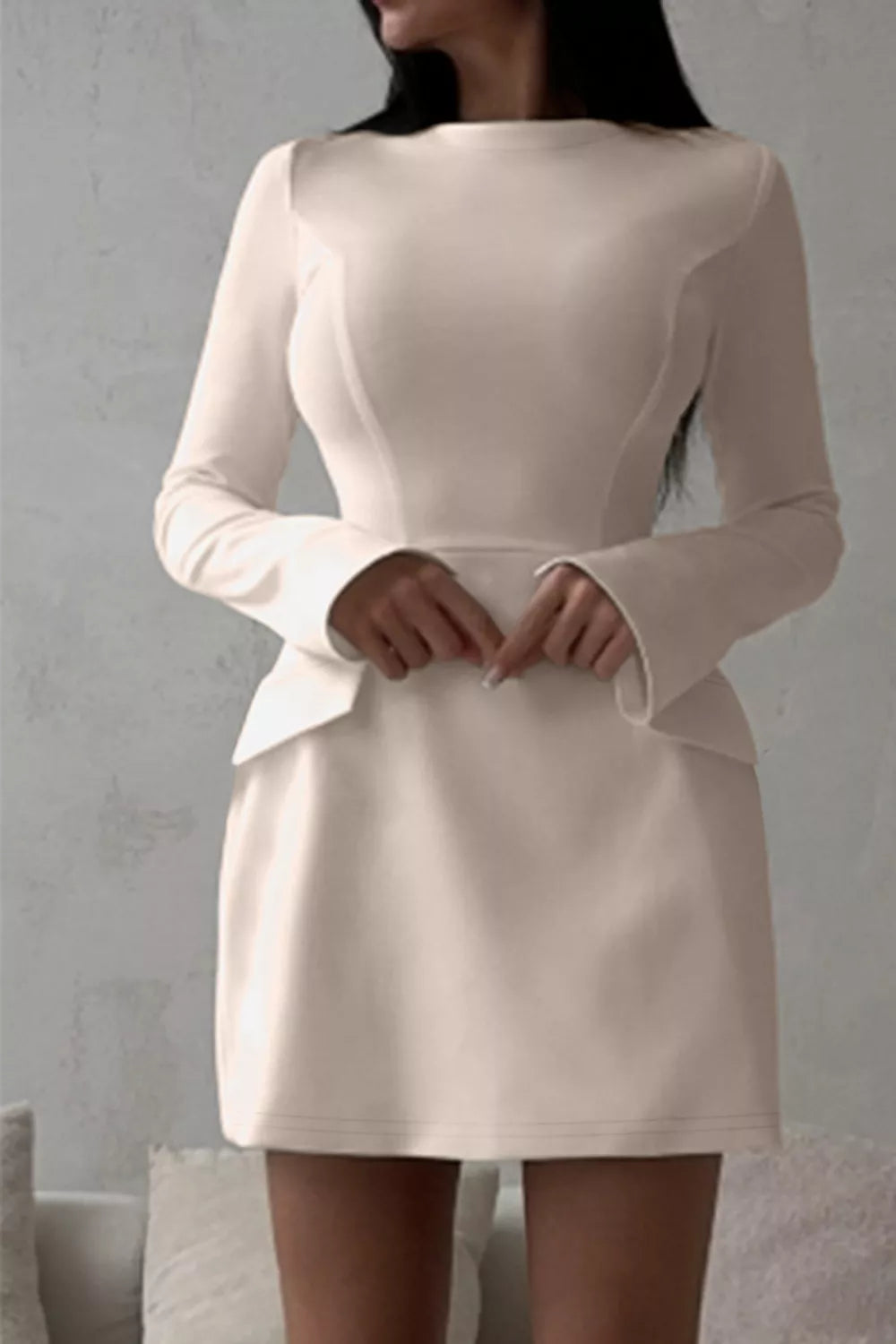 Long-Sleeve Mini Dress with Flap Pockets