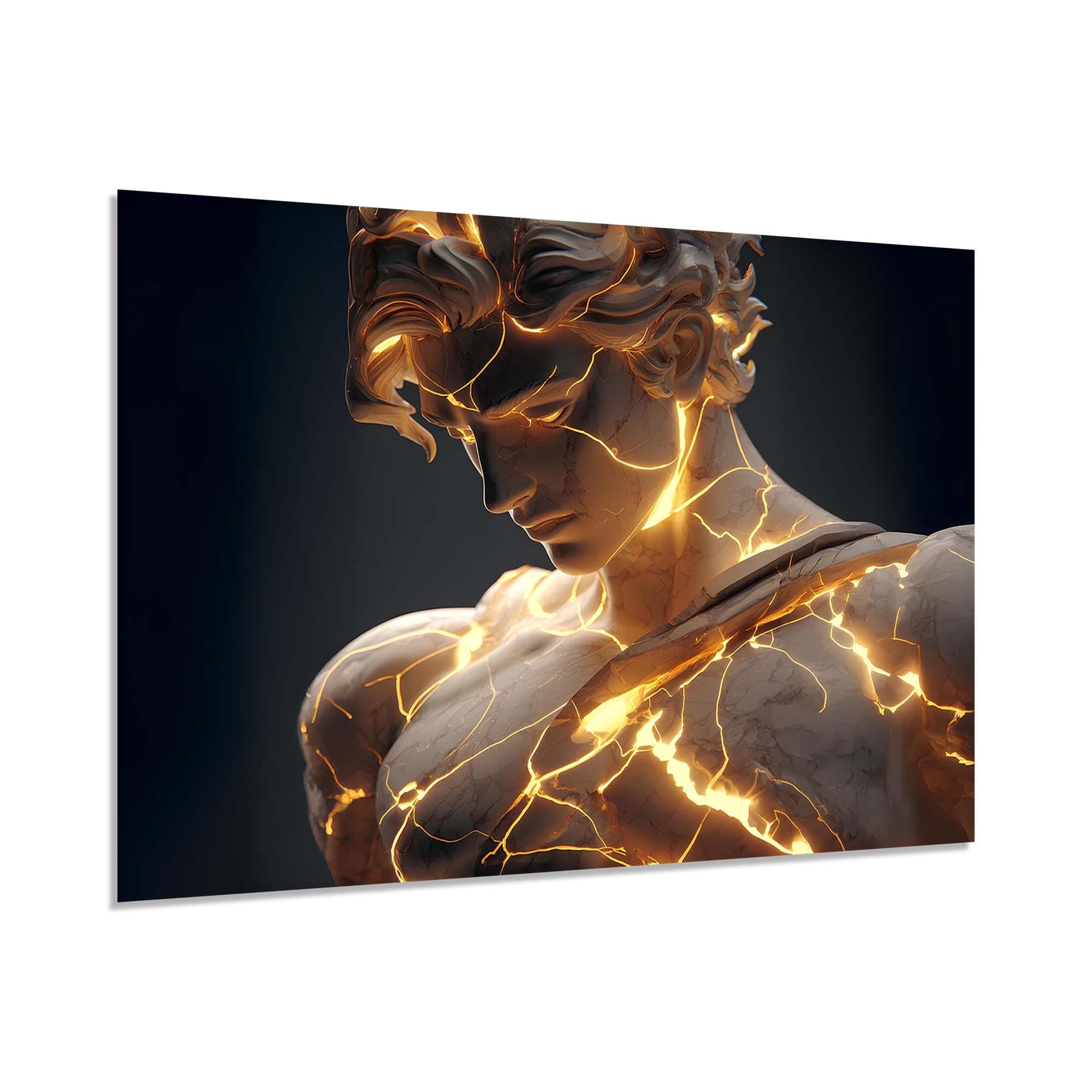Glowing Marble Statue Tempered Glass Wall Art | Modern Mythology Wall Decor | Luminous Sculpture Print