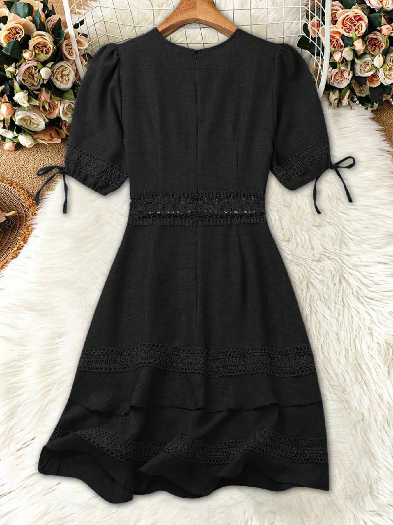Lace Detail V-Neck Mini Dress