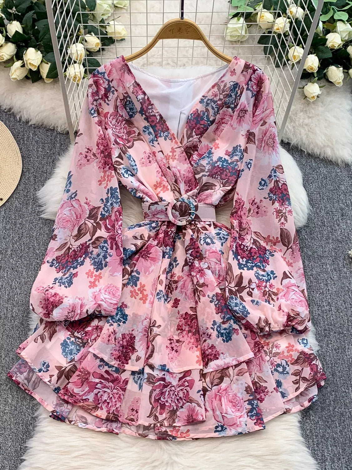 Floral Print Ruffle Hem Mini Dress