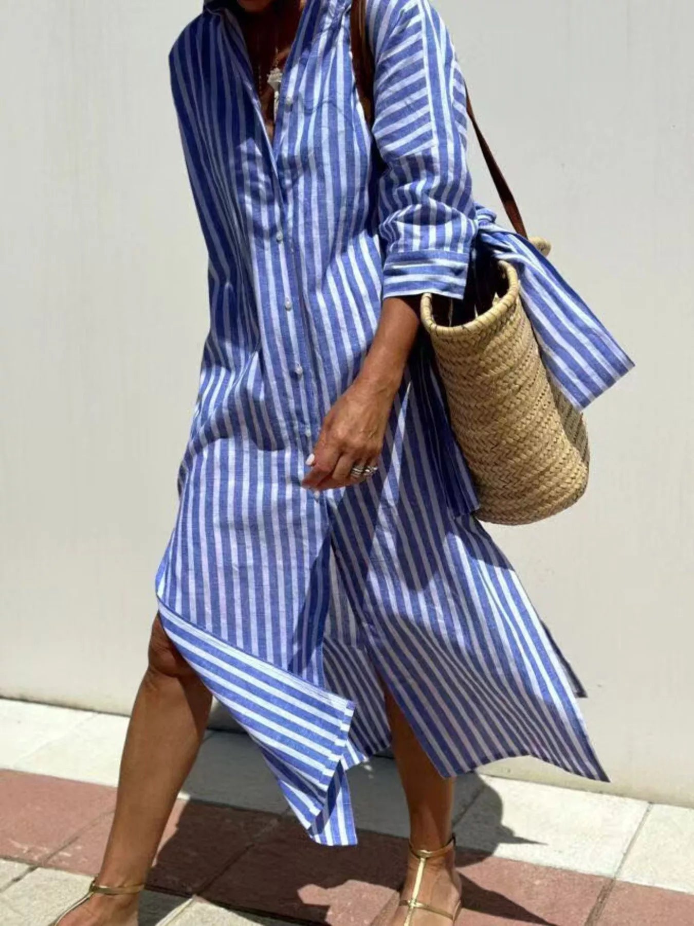 Full Size Printed Button-Down Midi Dress Plus Size