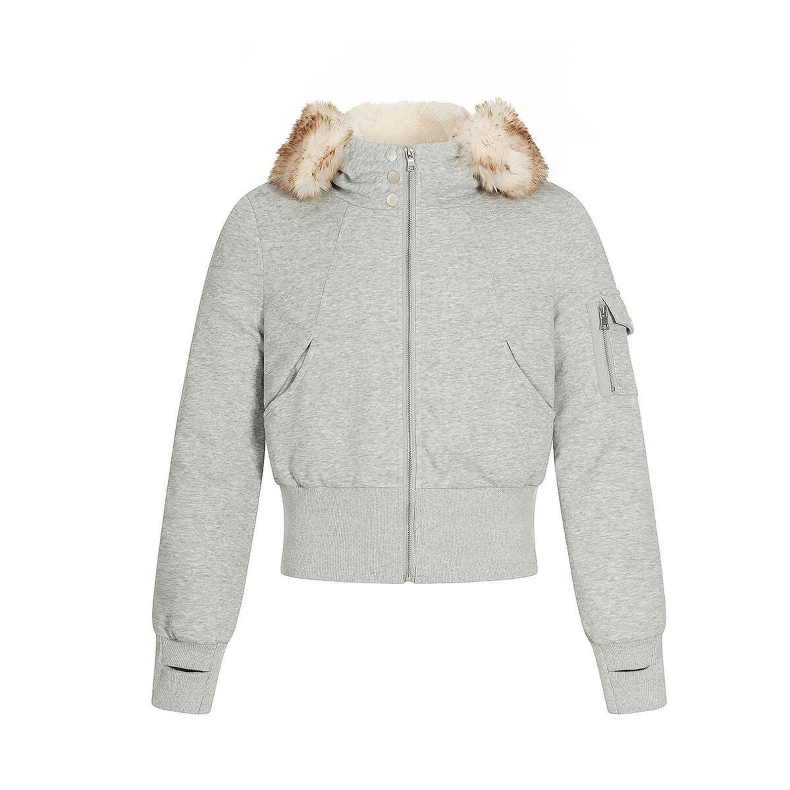 Warm fleece lined cotton jacket with fur collar and sweatshirt jacket