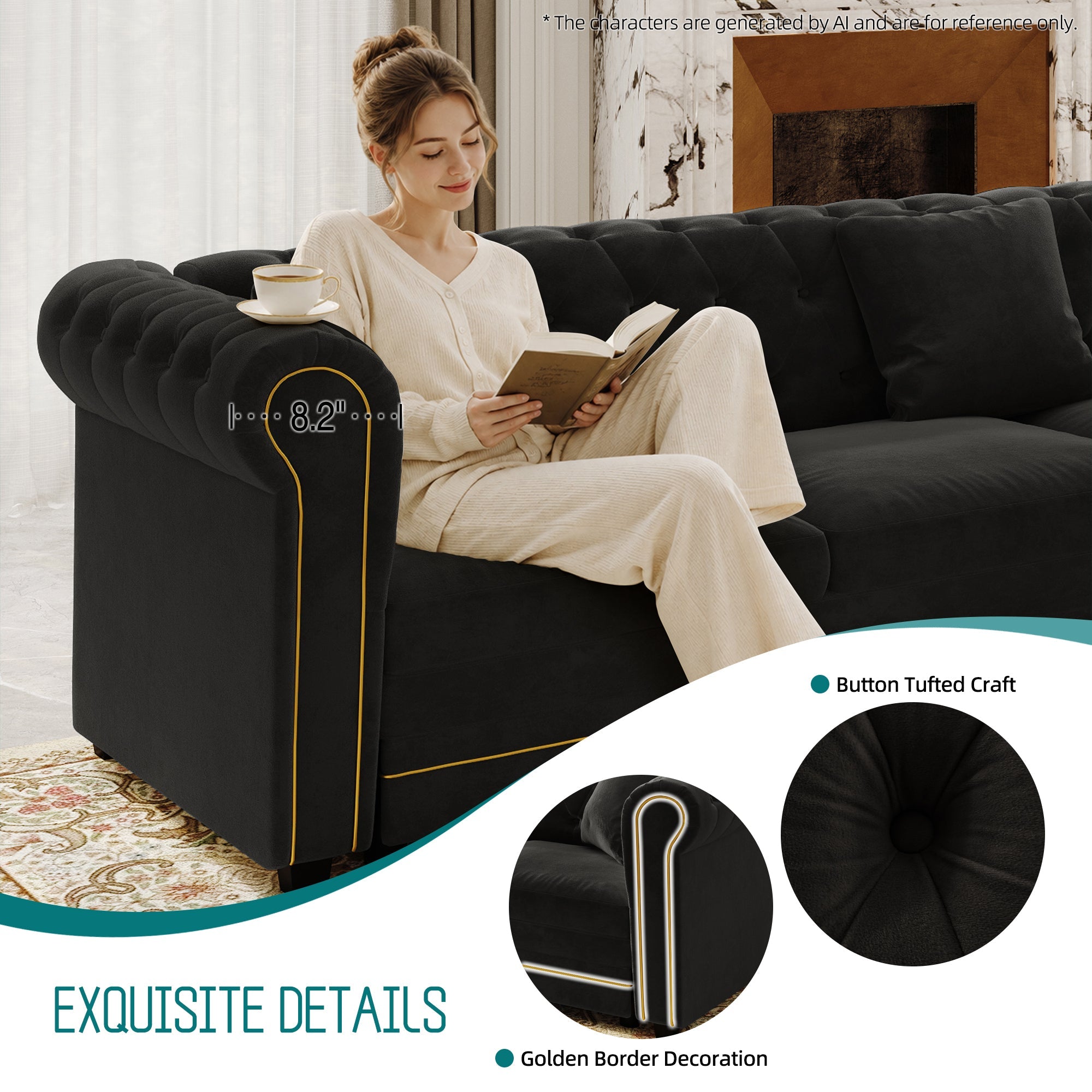 115.3" L-Shaped Sofa Couch with Pull-Out Bed
