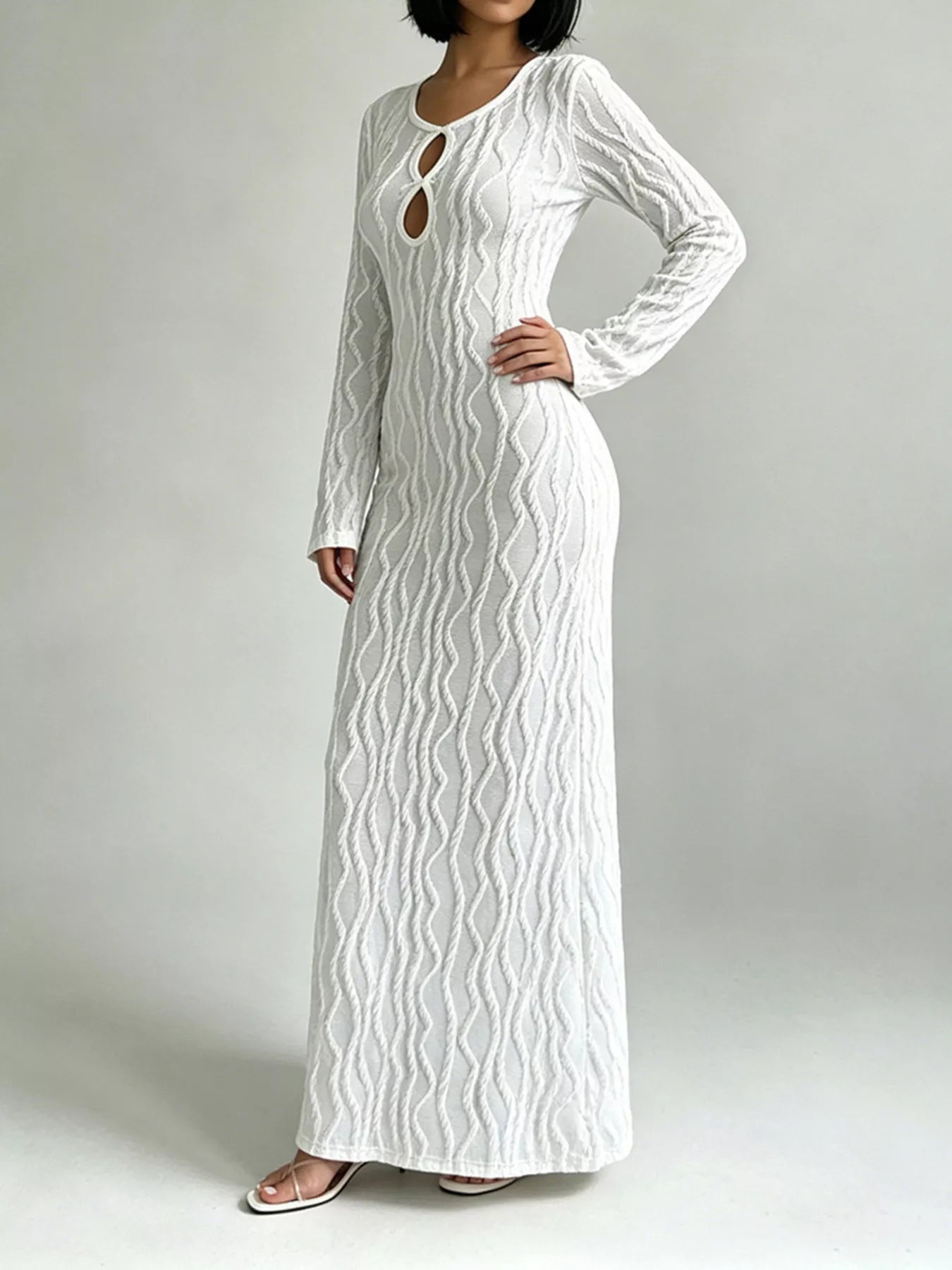 Textured Cut-Out Long Sleeve Maxi Dress