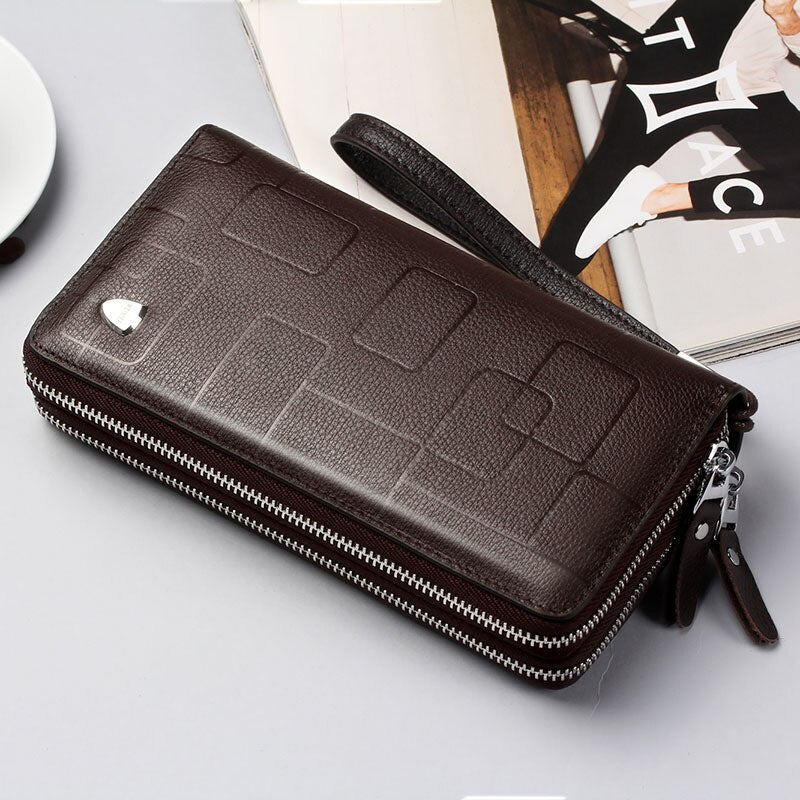 WEIXIER New Genuine Leather Clutch Cellphone Long Wallet Men's Simple Multifunctional Cow Leather Zipper Money Business bag