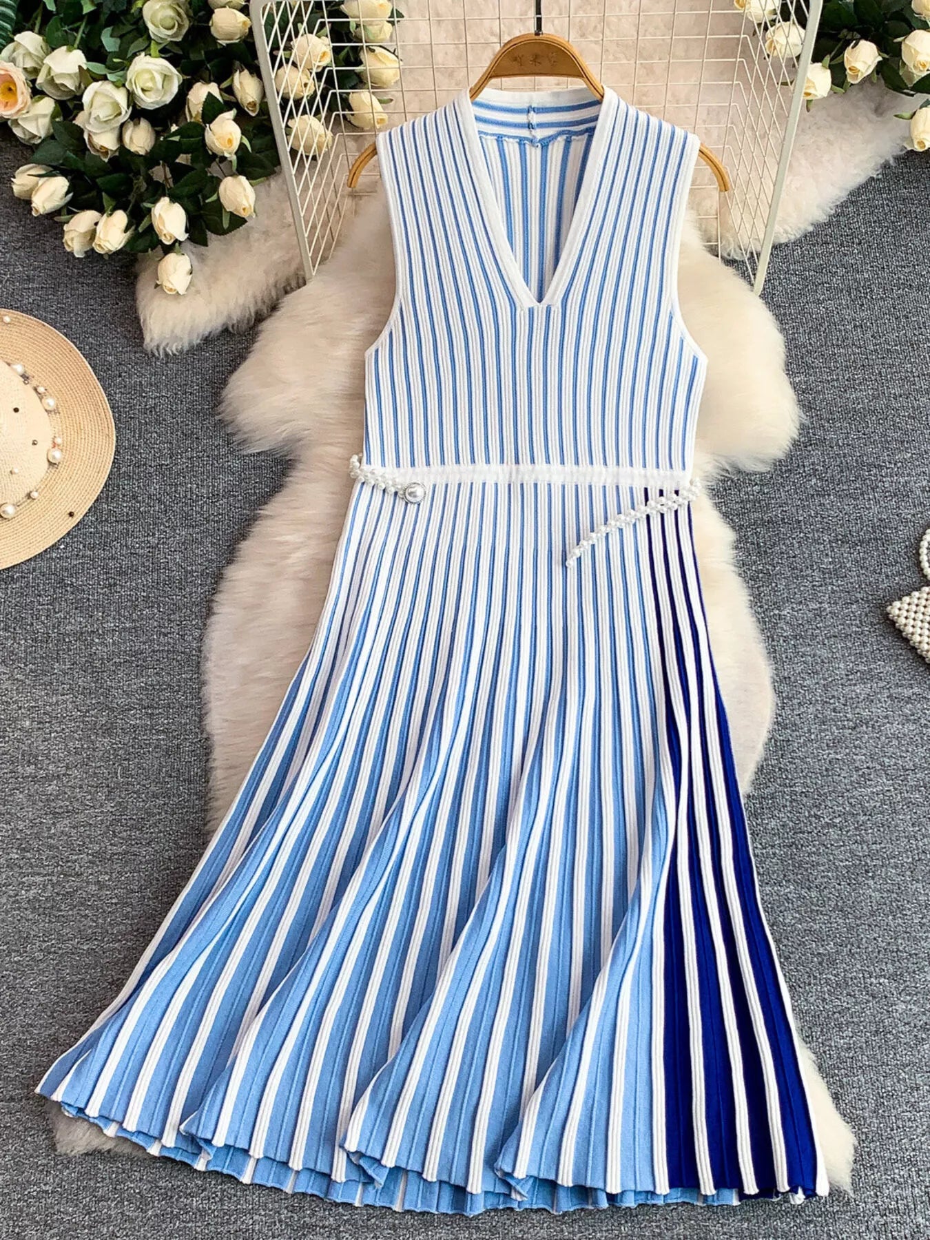 Striped Sleeveless Midi Dress
