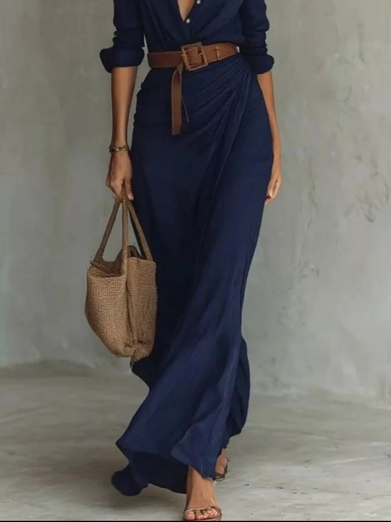 Full Size Ruched Long Sleeve Maxi Dress Plus Size