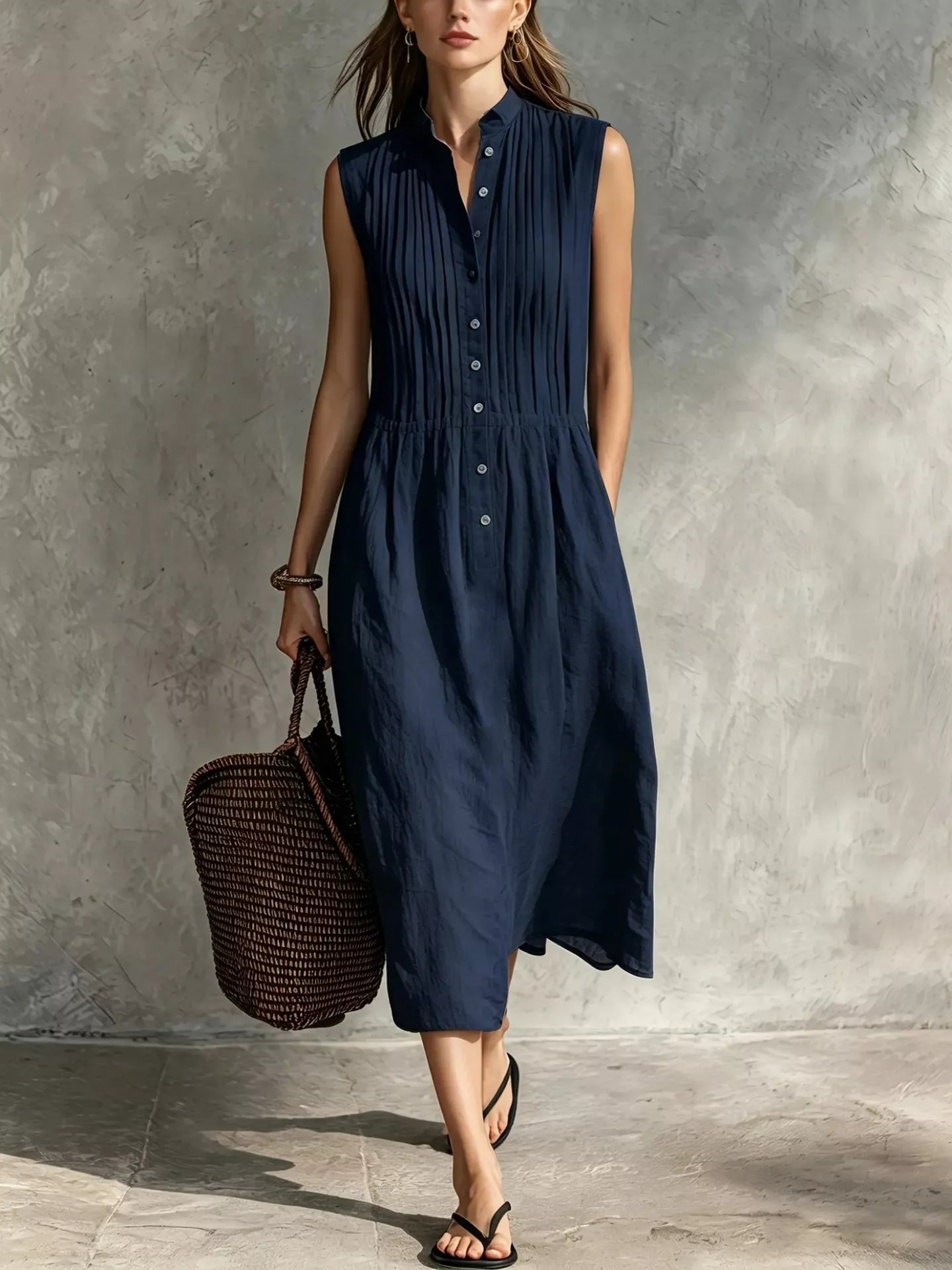 Full Size Sleeveless Button Front Midi Dress Plus Size