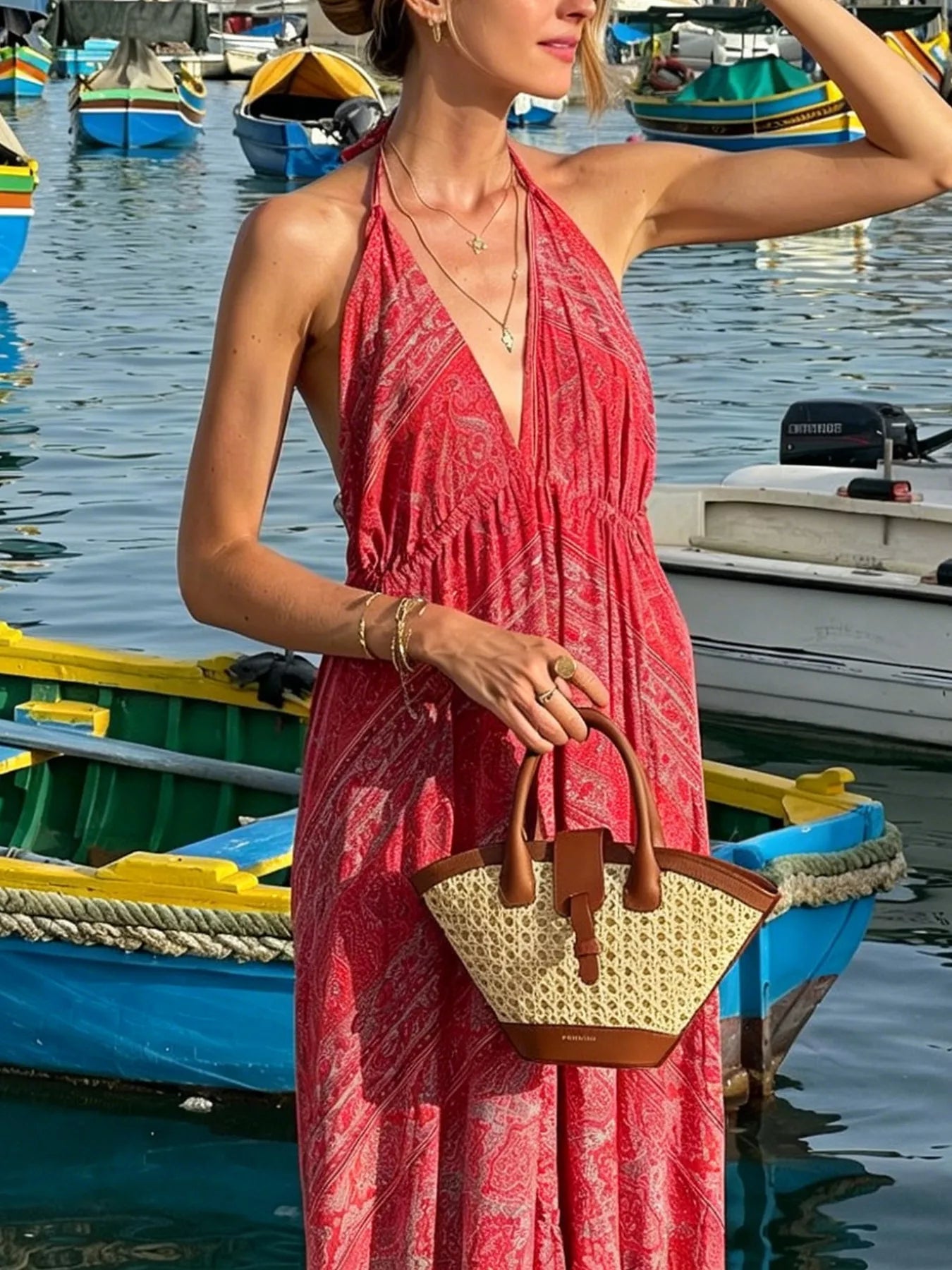 Tiered Halter Neck Maxi Dress