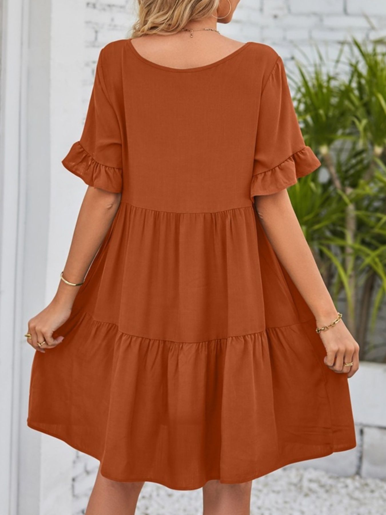 Ruffled Sleeve Tiered Mini Dress