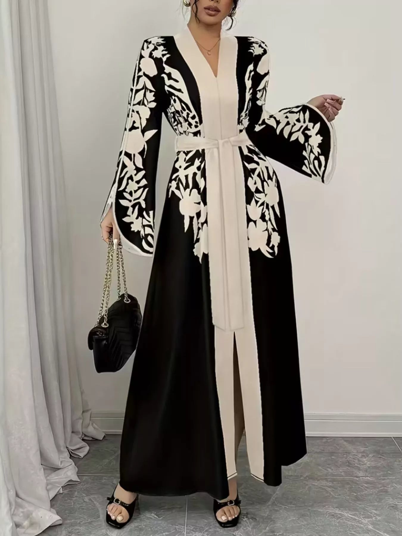 Printed Tie Waist Maxi Dress