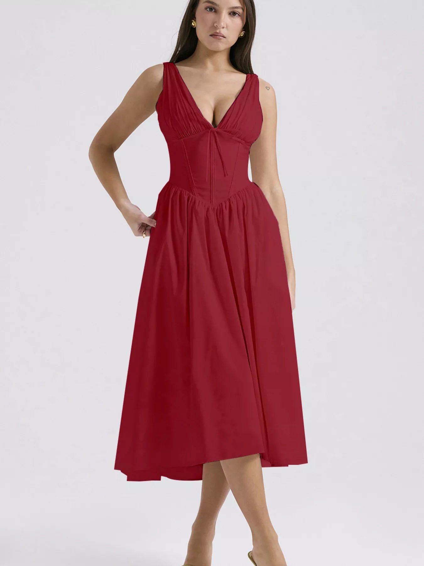 V-Neck Sleeveless Midi Dress