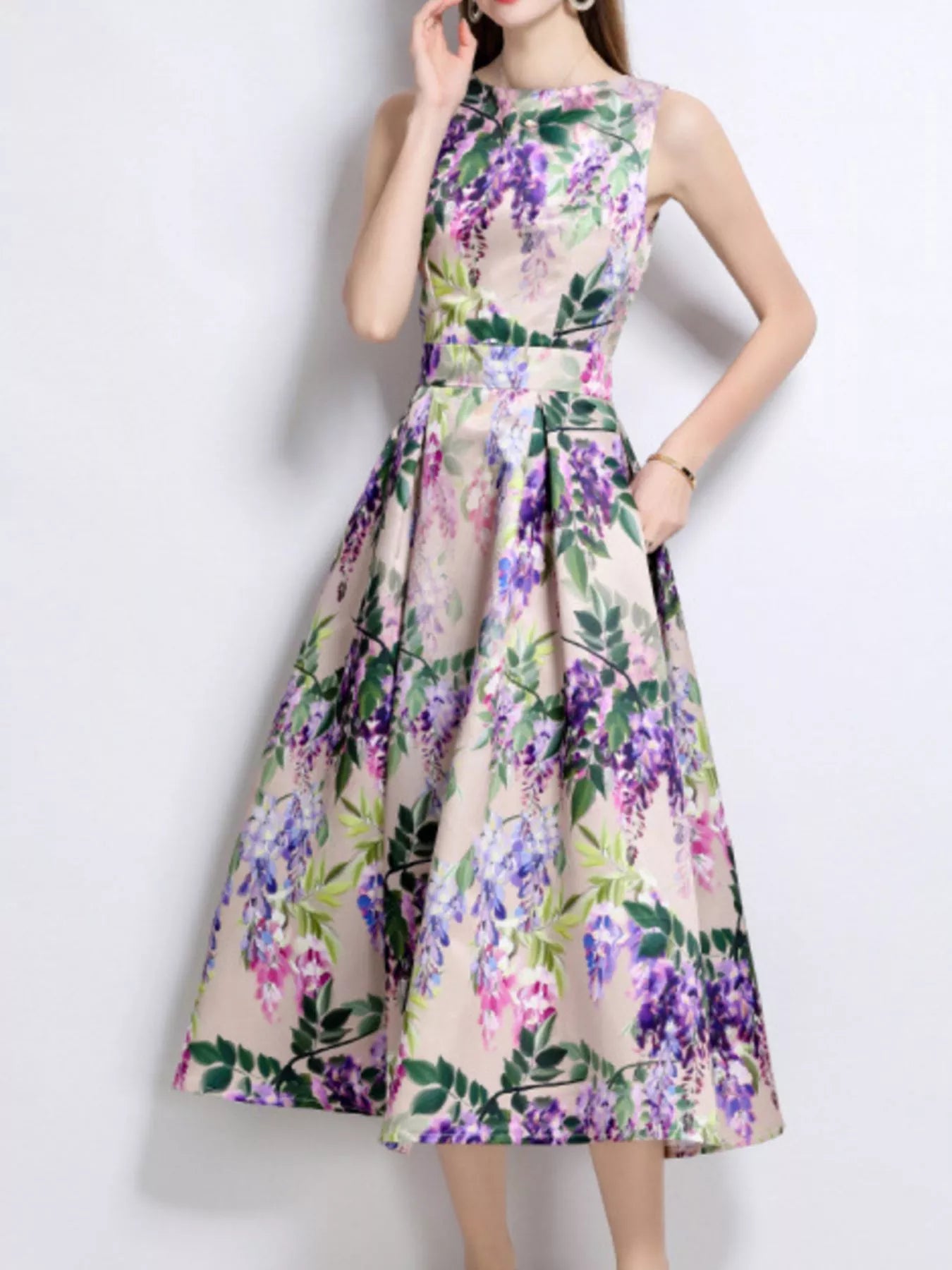 Floral Print Sleeveless Midi Dress