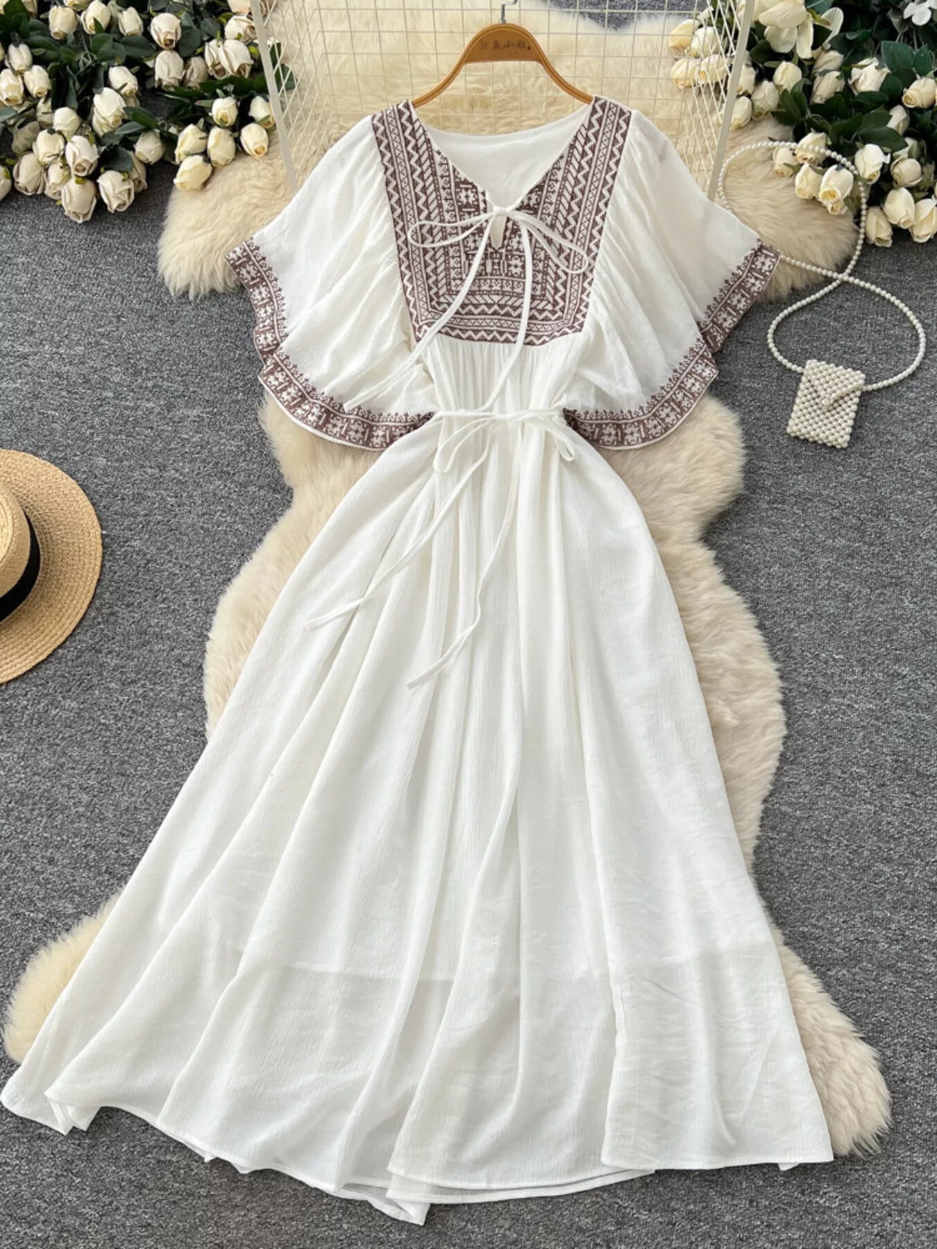 Tie Neck Short Sleeve Dress