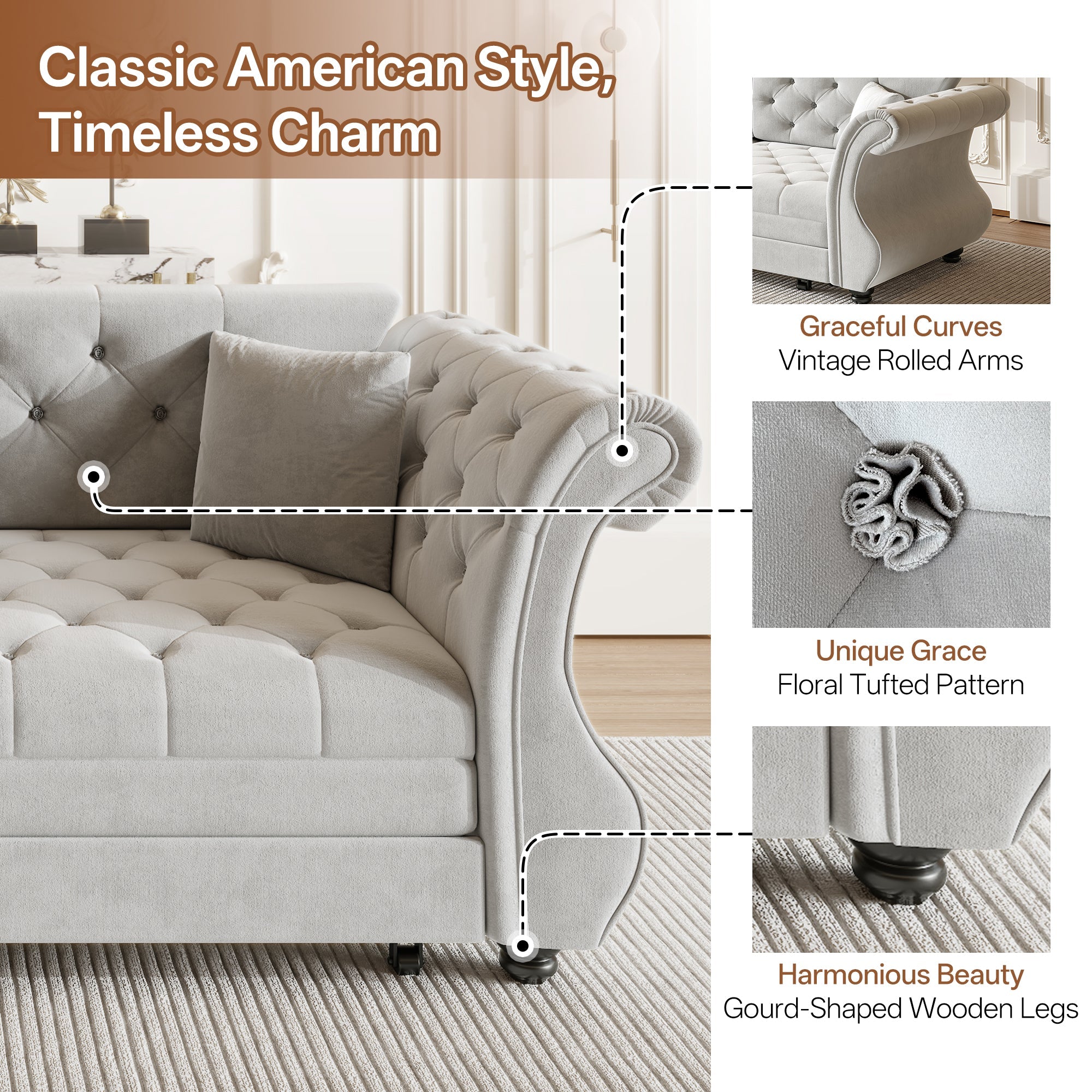 83.8" Oversized Chesterfield Pull Out Sofa Bed