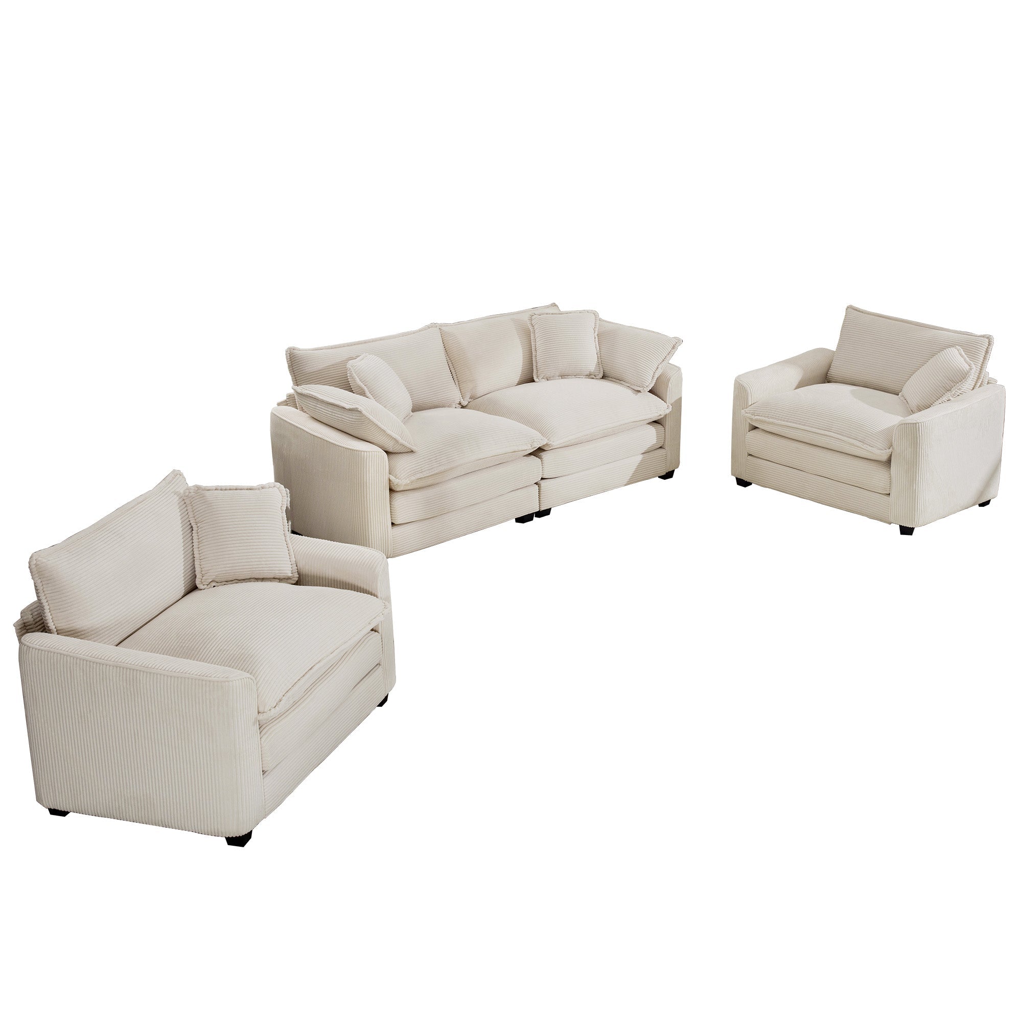 Warm and Cozy Sofa Set with Soft Cushions and Pillows