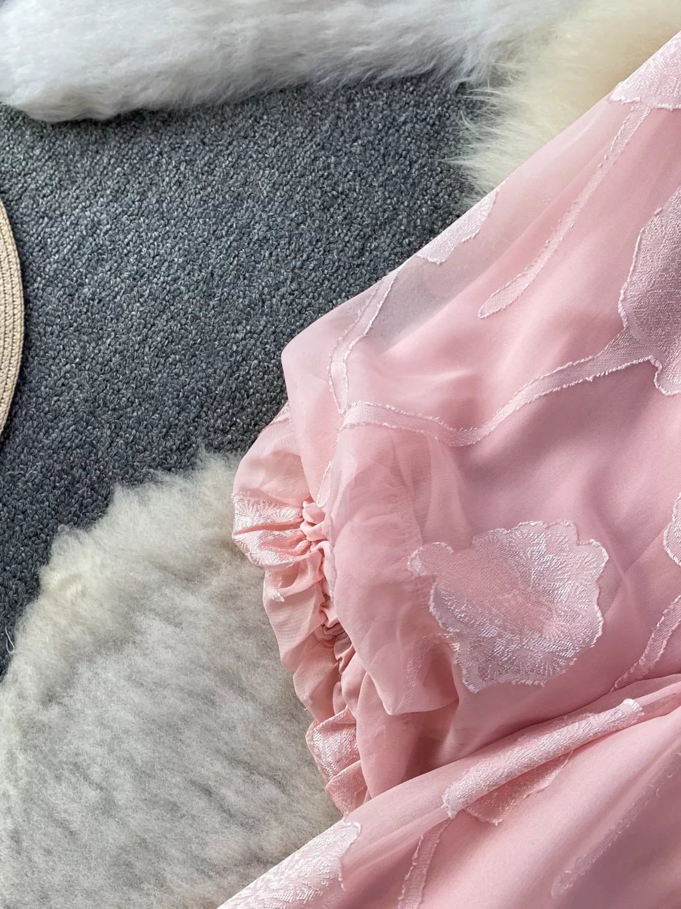 Button Front Puff Sleeve Chiffon Dress