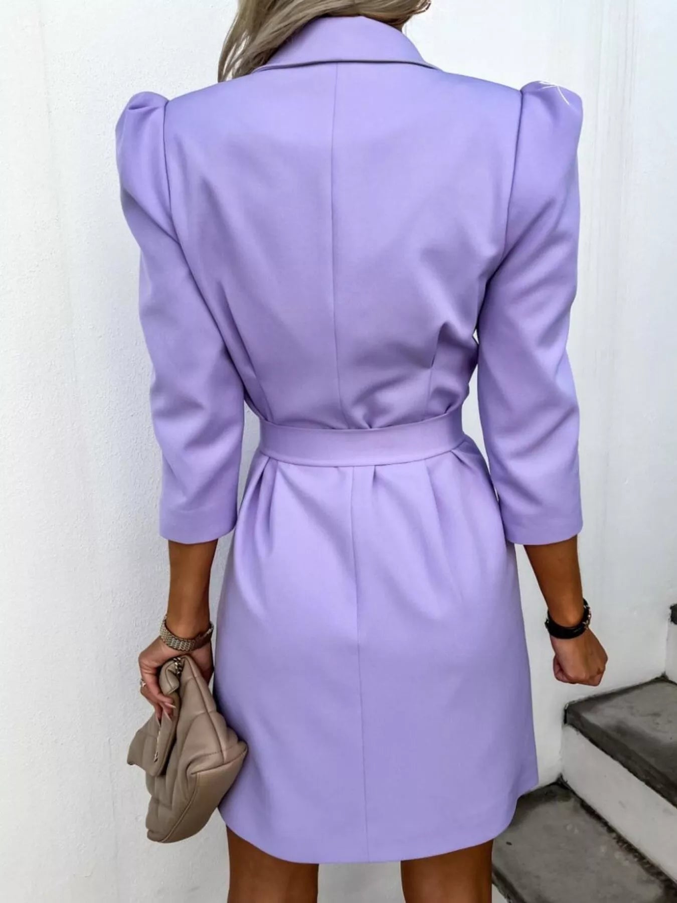 3/4 Sleeve Belted Blazer Dress