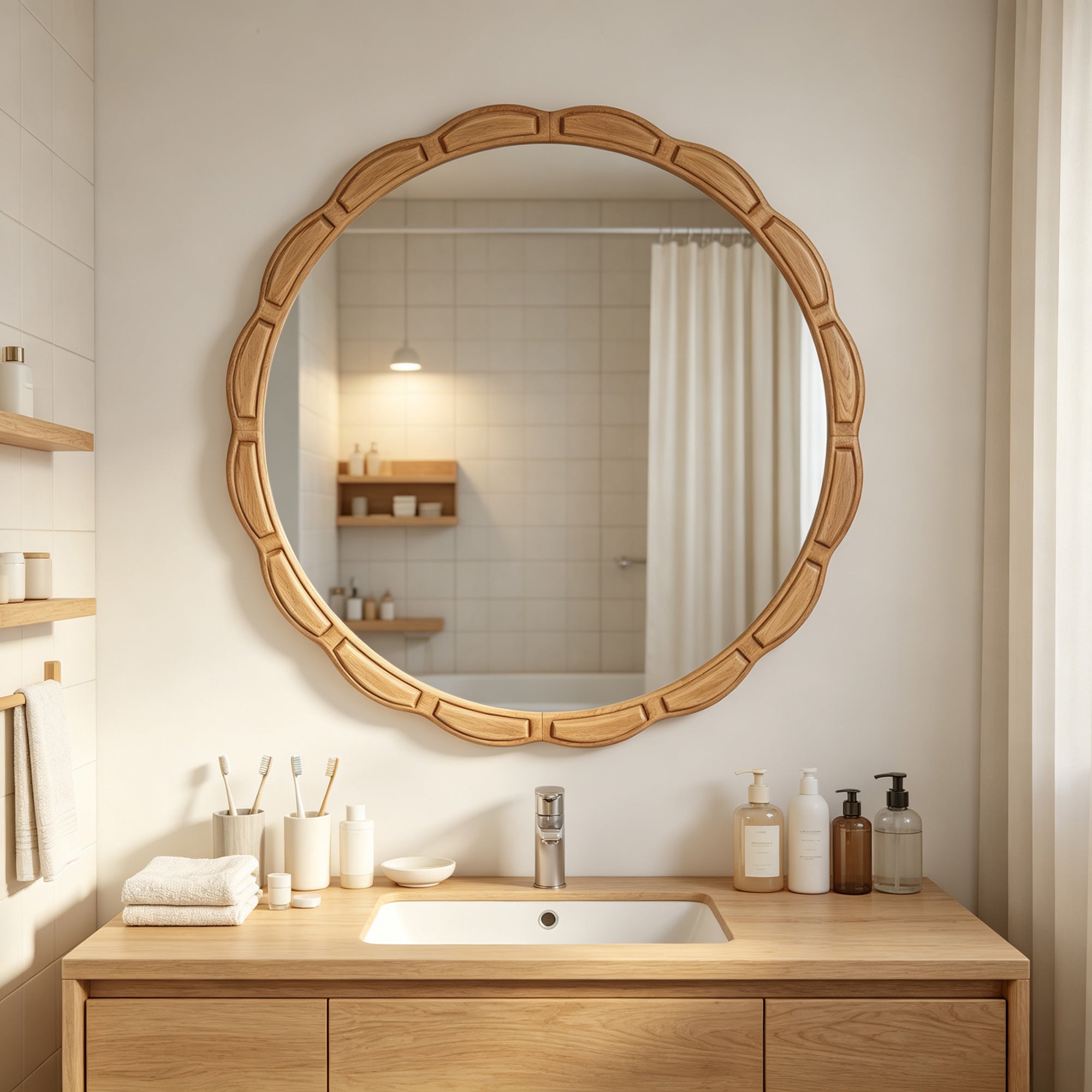 Round Solid Wood Wall Mirror - 31.5" Rustic Farmhouse