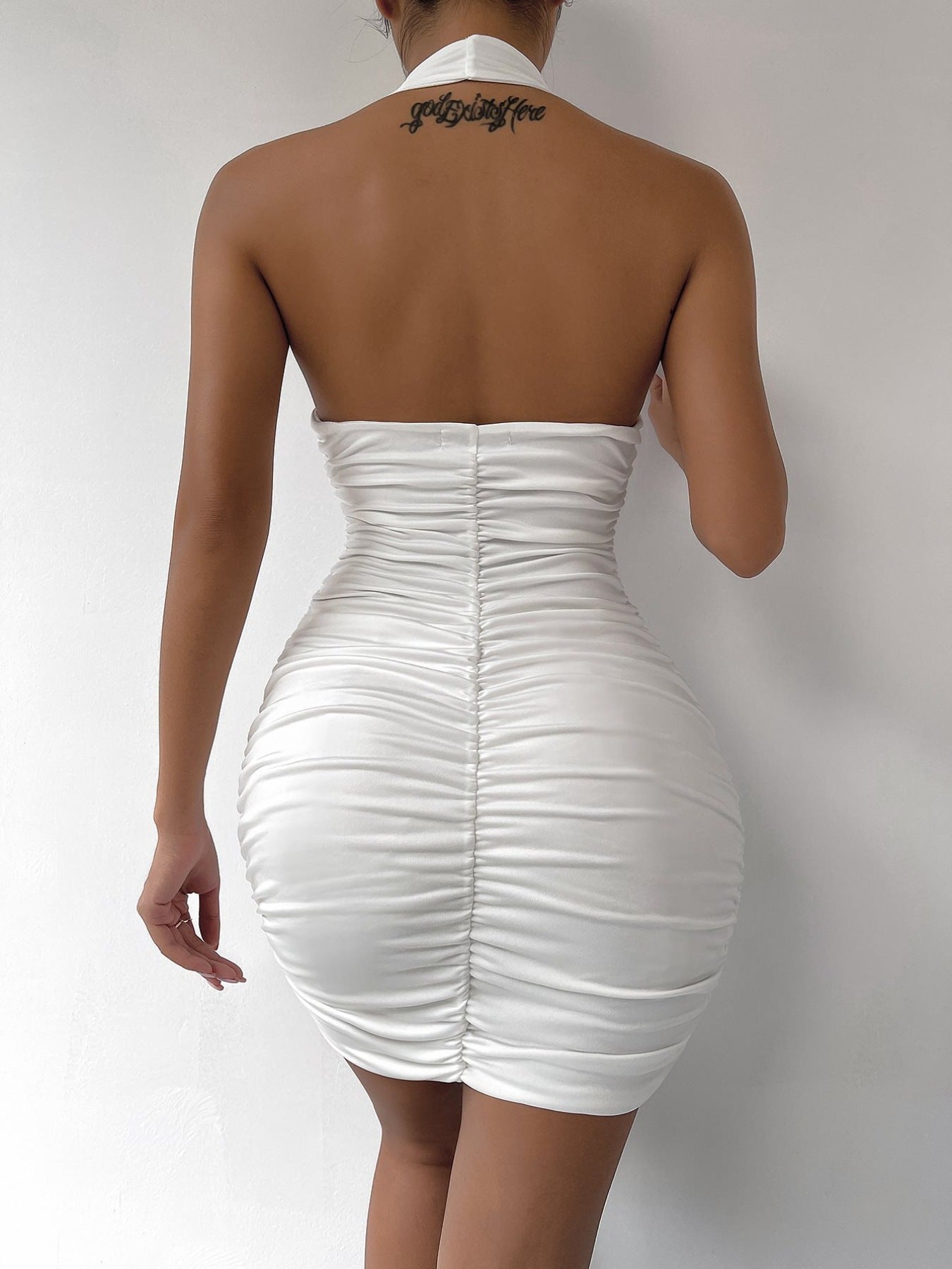 Halter Neck Ruched Bodycon Mini Dress