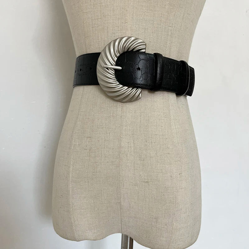 Women's Runway Fashion Vintage Genuine Leather Cummerbunds Female Dress Corsets Waistband Belts Decoration Wide Belt