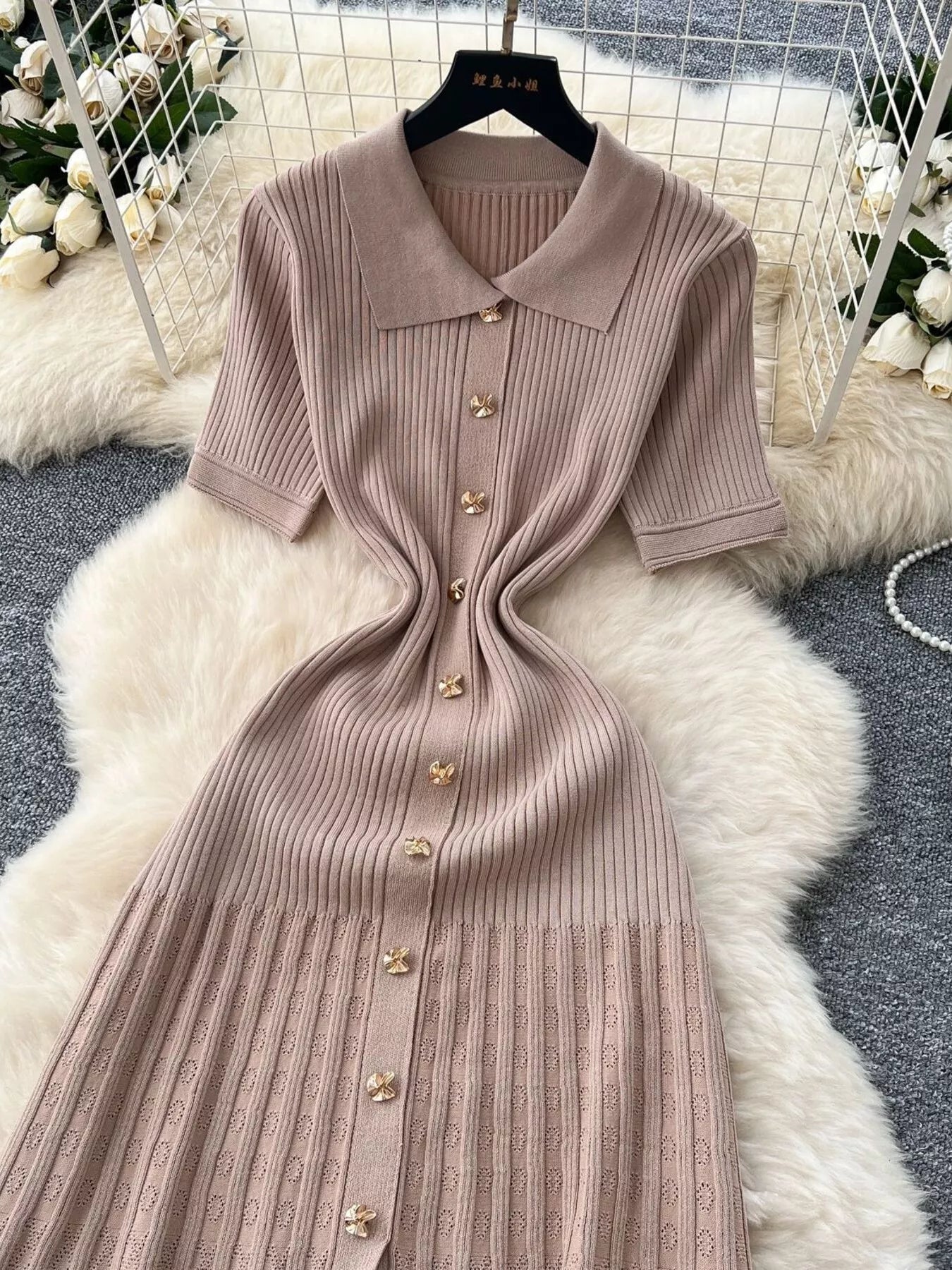 Button Front Short Sleeve Knit Dress