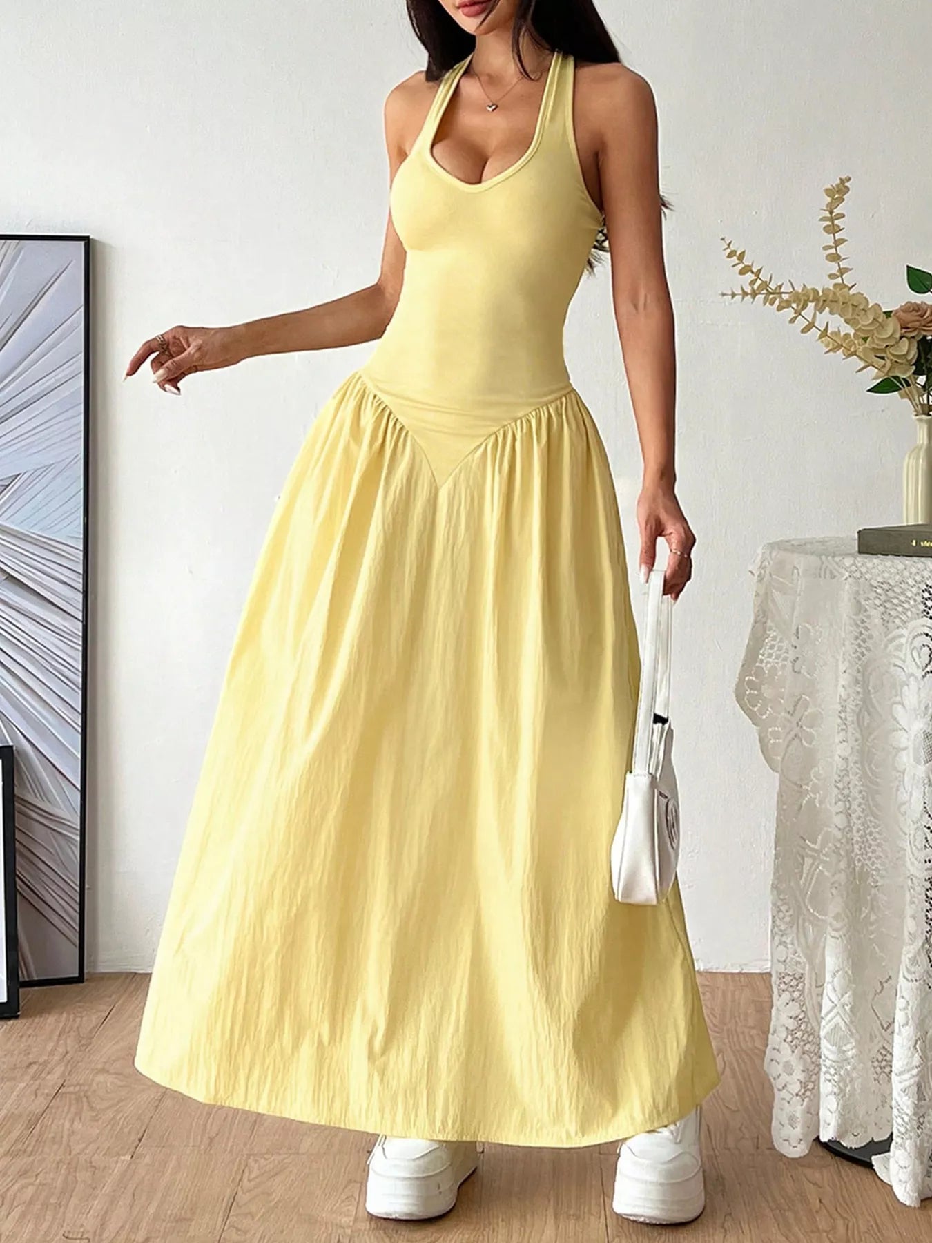 Halter Neck Ruched Maxi Dress