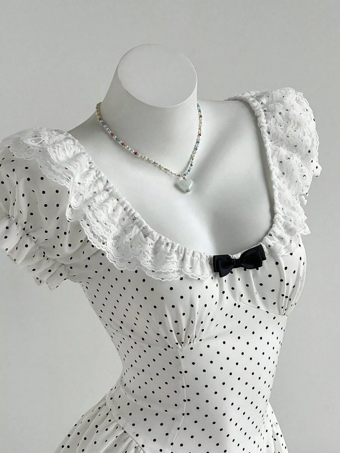 Lace Detail Polka Dot Mini Dress