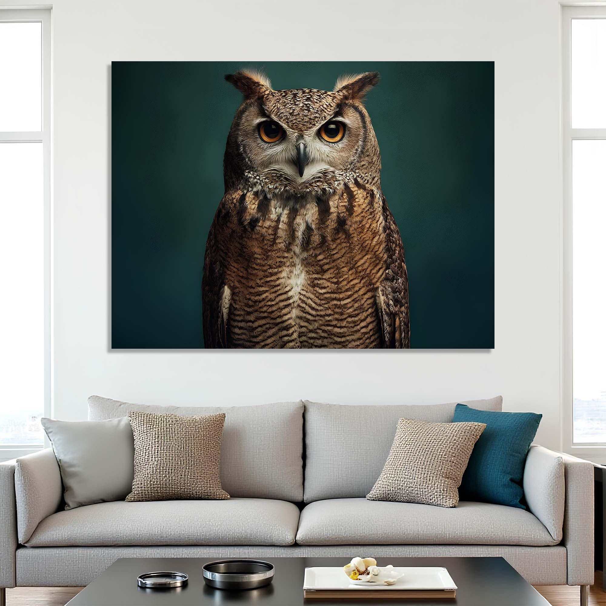 Regal Owl Tempered Glass Wall Art | Wildlife Bird Portrait | Nature-Inspired Home Decor