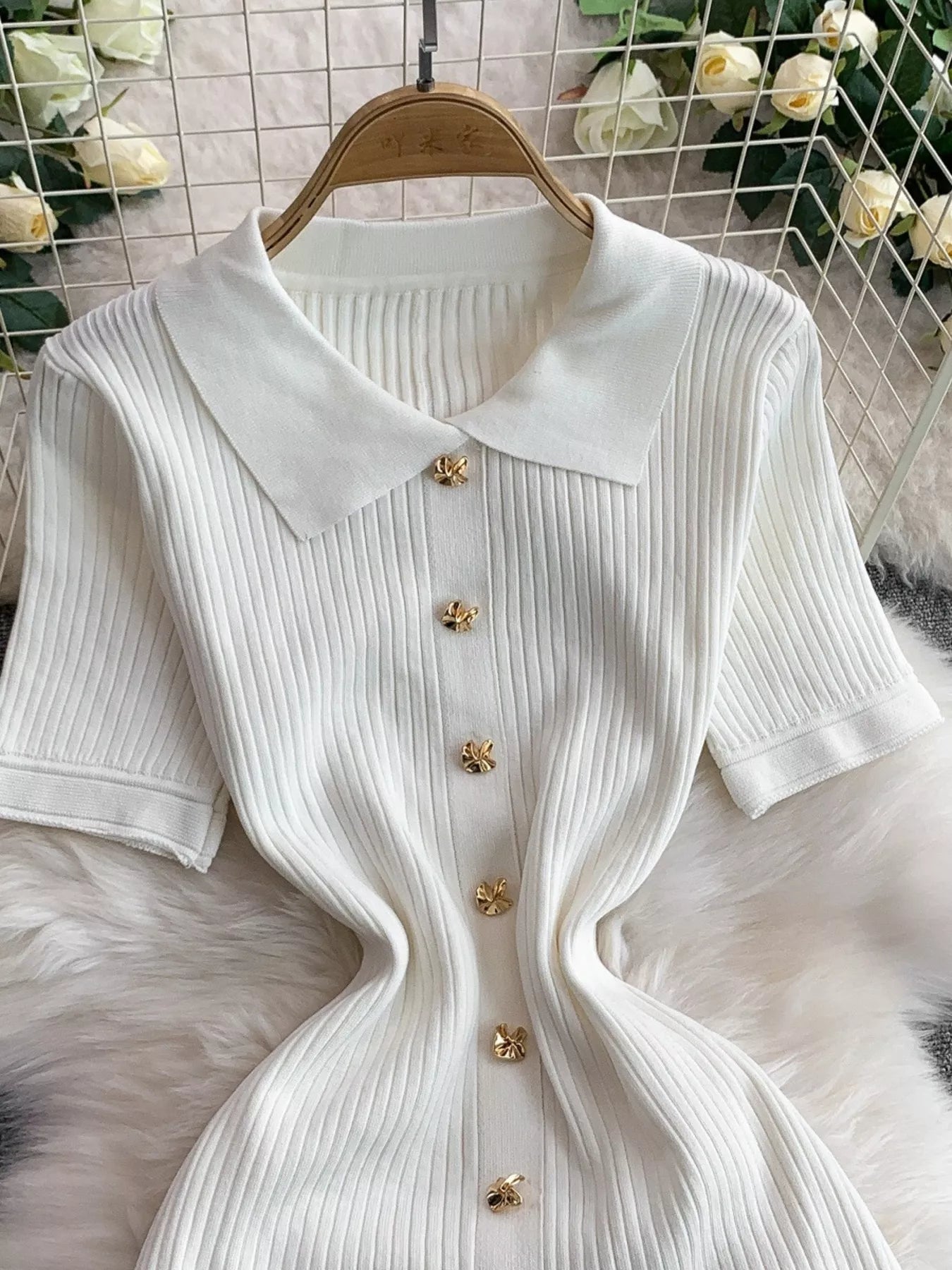 Button Front Ribbed Knit Midi Dress