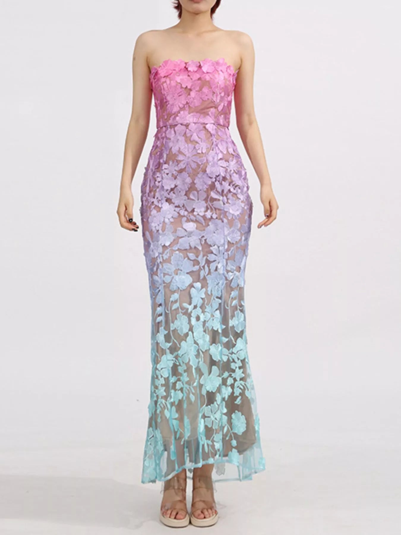 Floral Embroidered Tube Maxi Dress
