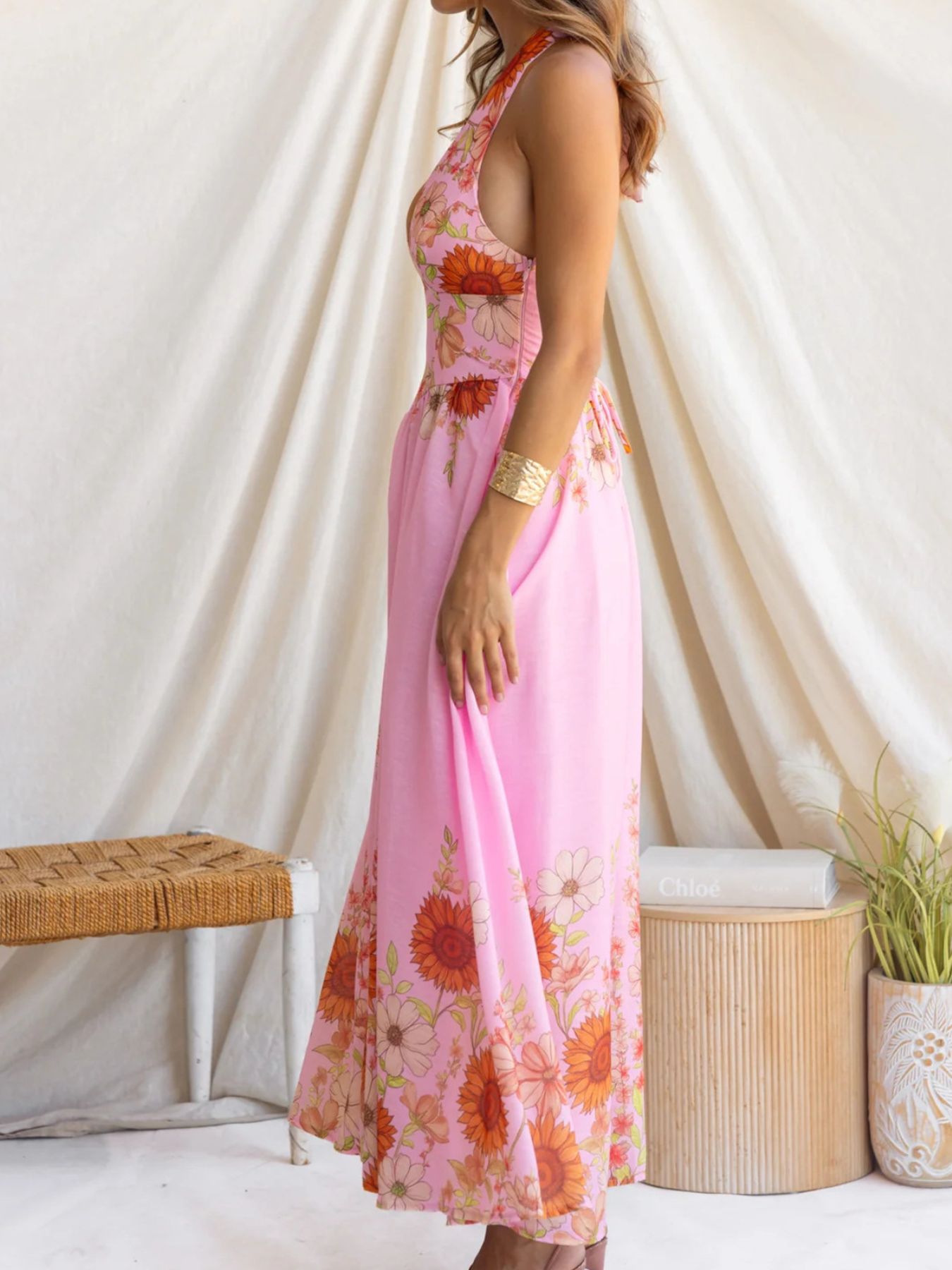 Floral Print Halter Neck Maxi Dress