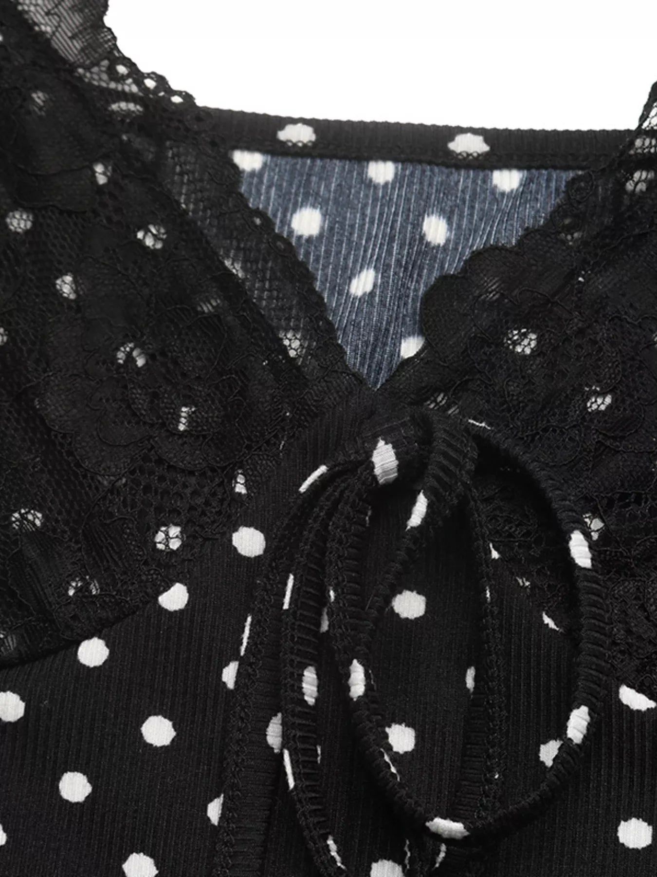 Polka Dot Lace Trimmed V-Neck Mini Dress