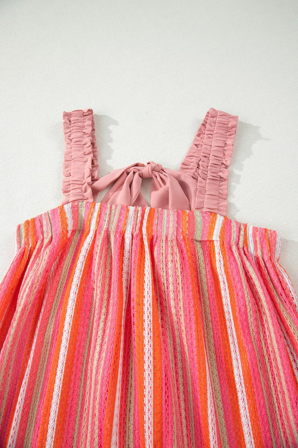 Stripe Ruffled Straps Ribbon Knot Flowy Vacation Maxi Dress