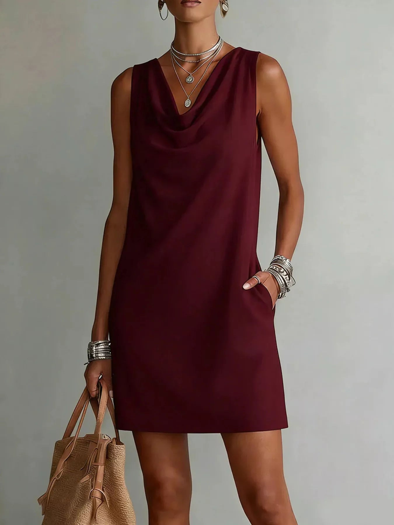 Full Size Sleeveless Cowl Neck Mini Dress Plus Size