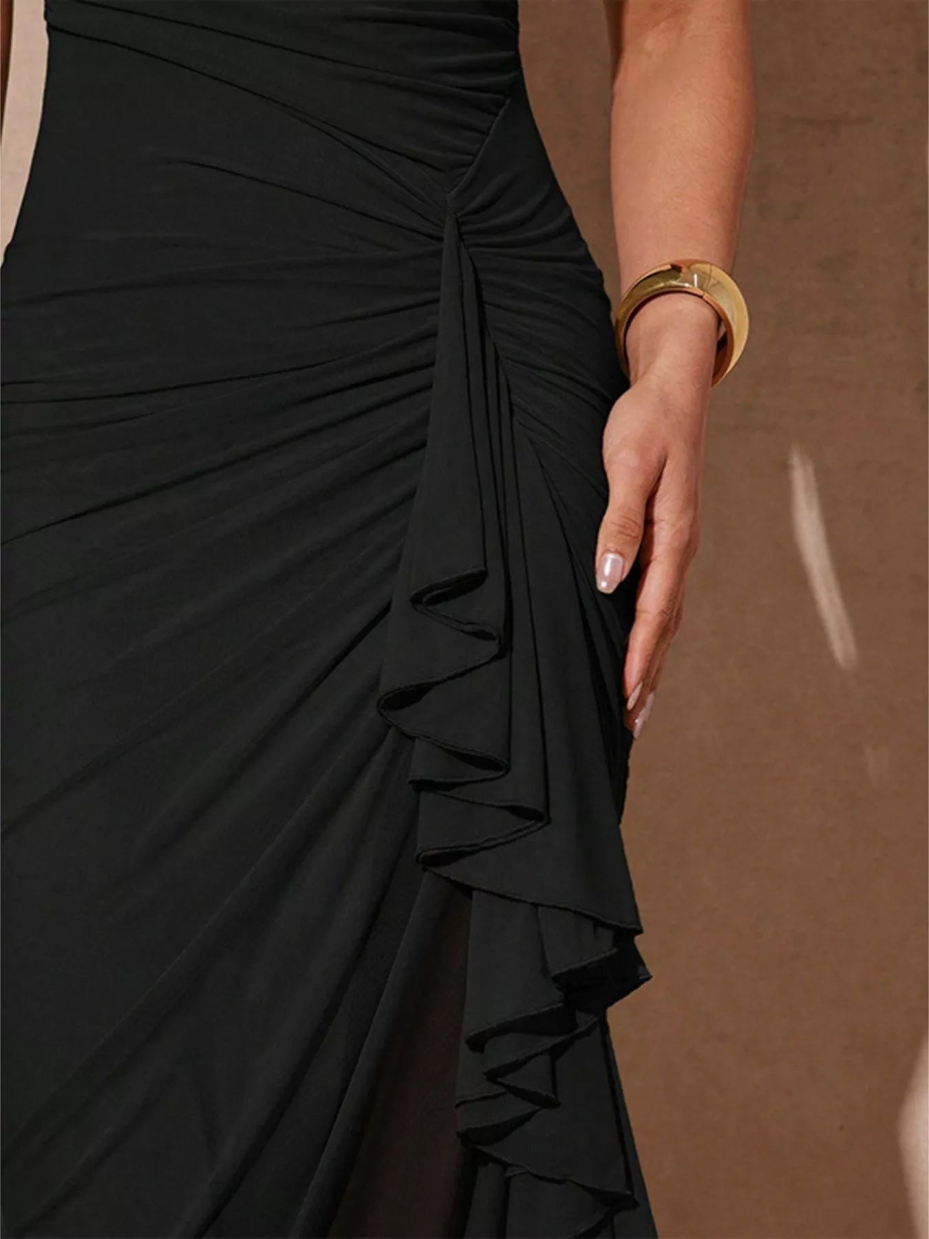 Slit Asymmetrical Hem Spaghetti Strap Maxi Dress