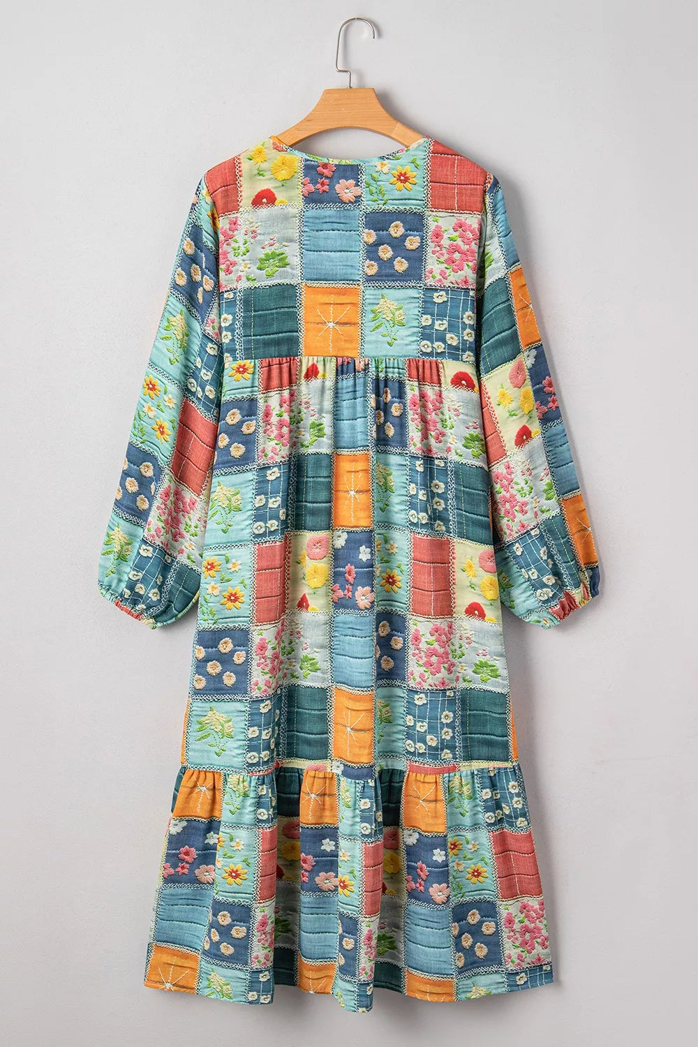 Floral Checkered V-Neck Dress
