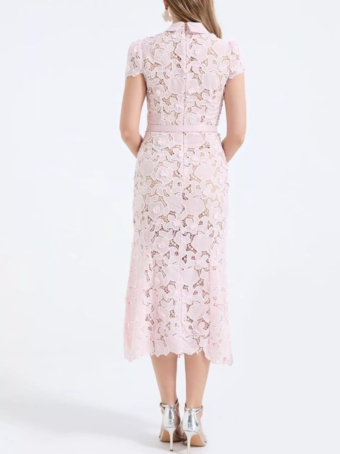 Floral Lace Short Sleeve Midi Dress