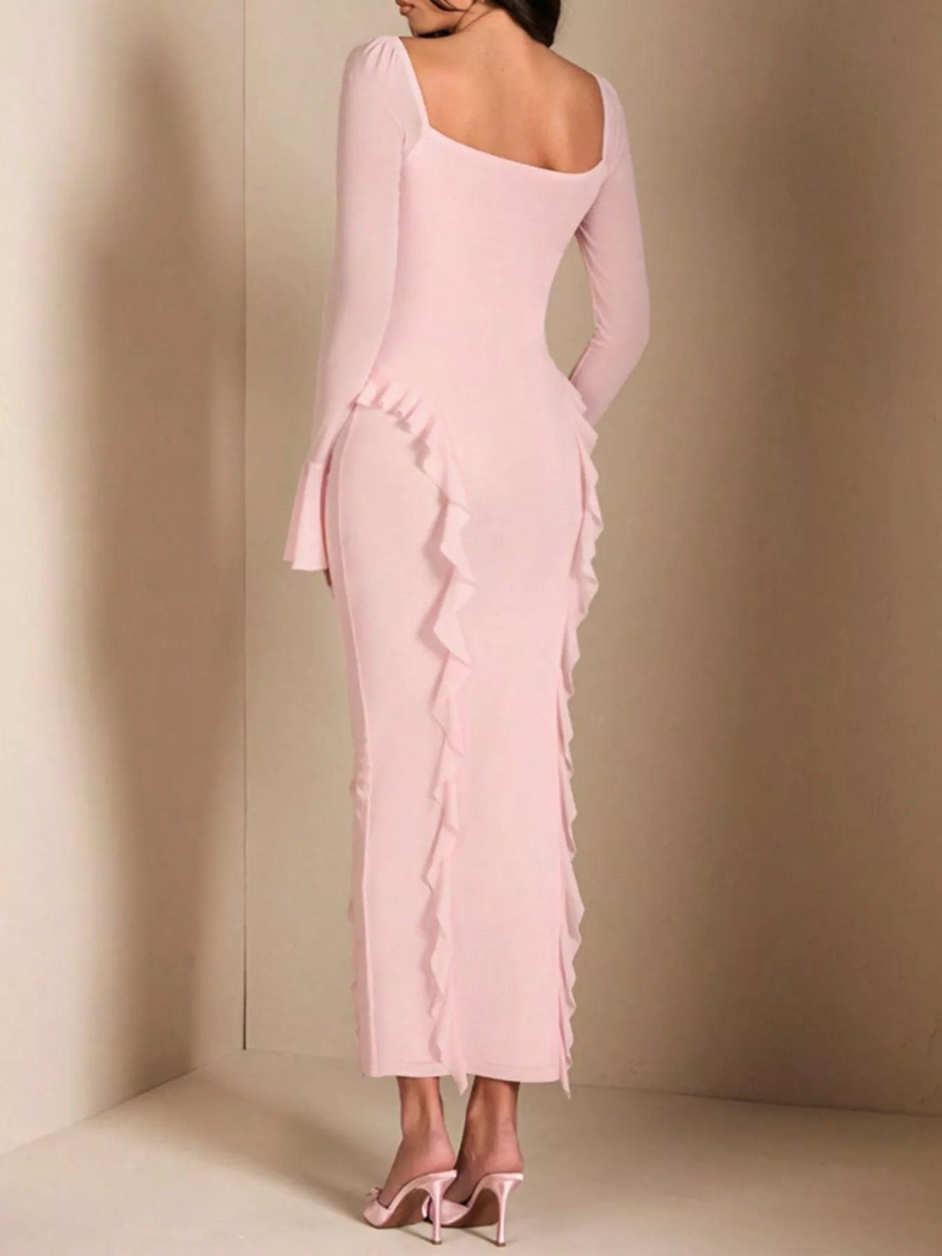 Ruffled Maxi Dress with Floral Detail