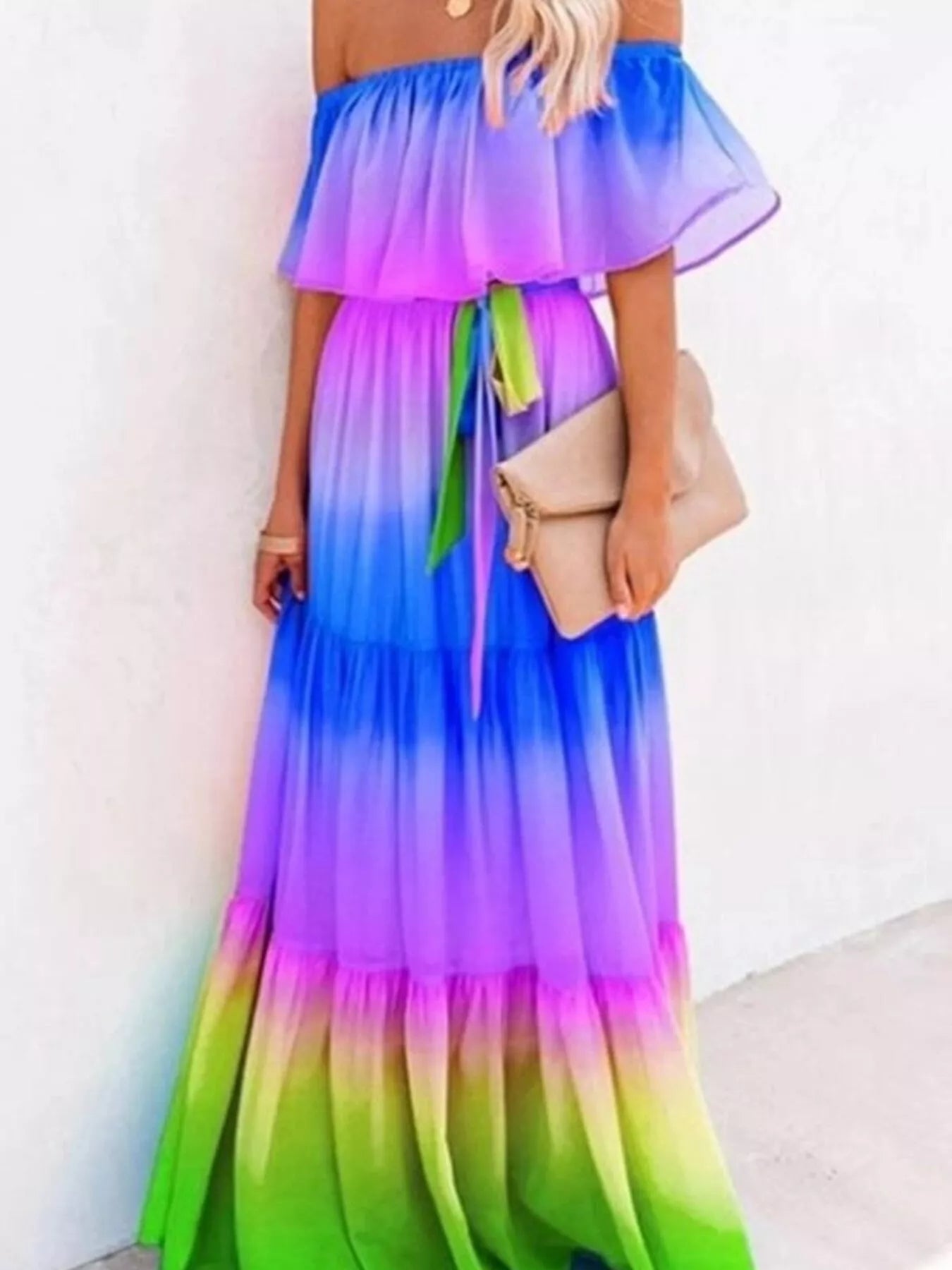 Full Size Off-Shoulder Tiered Maxi Dress Plus Size